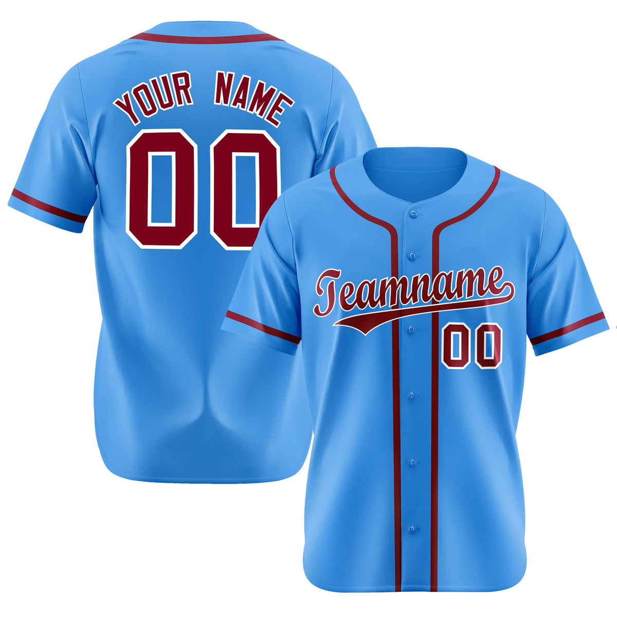 Custom Powder Blue Crimson Classic Style Authentic Baseball Jersey