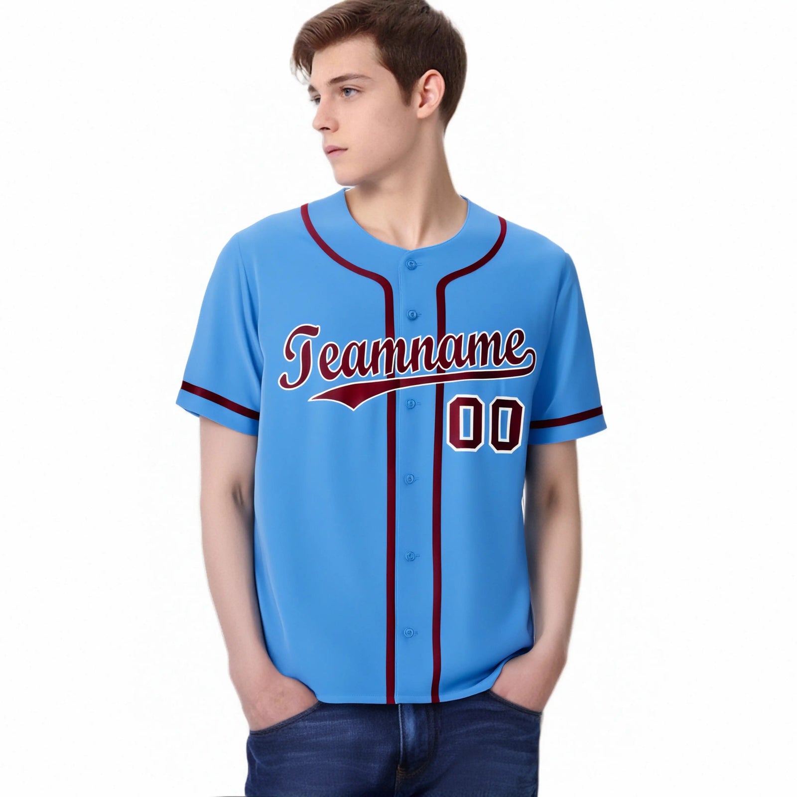 Custom Powder Blue Crimson Classic Style Authentic Baseball Jersey