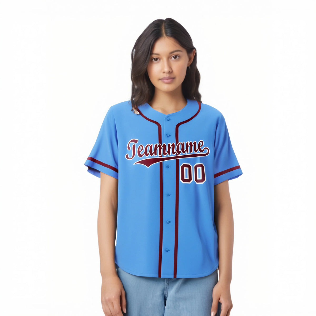 Custom Powder Blue Crimson Classic Style Authentic Baseball Jersey