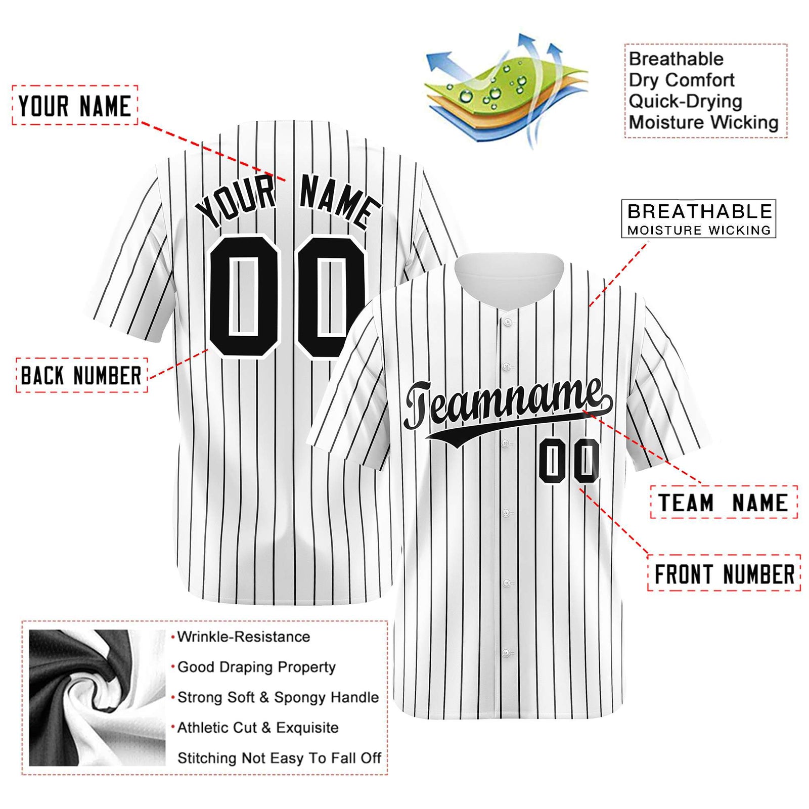 Custom White Black Pinstripe Authentic Baseball Jersey
