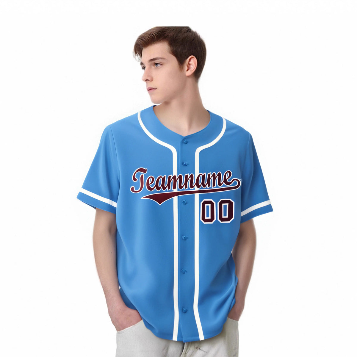Custom Powder Blue White Classic Style Authentic Baseball Jersey