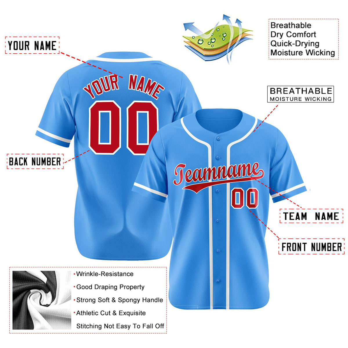 Custom Powder Blue White Classic Style Authentic Baseball Jersey