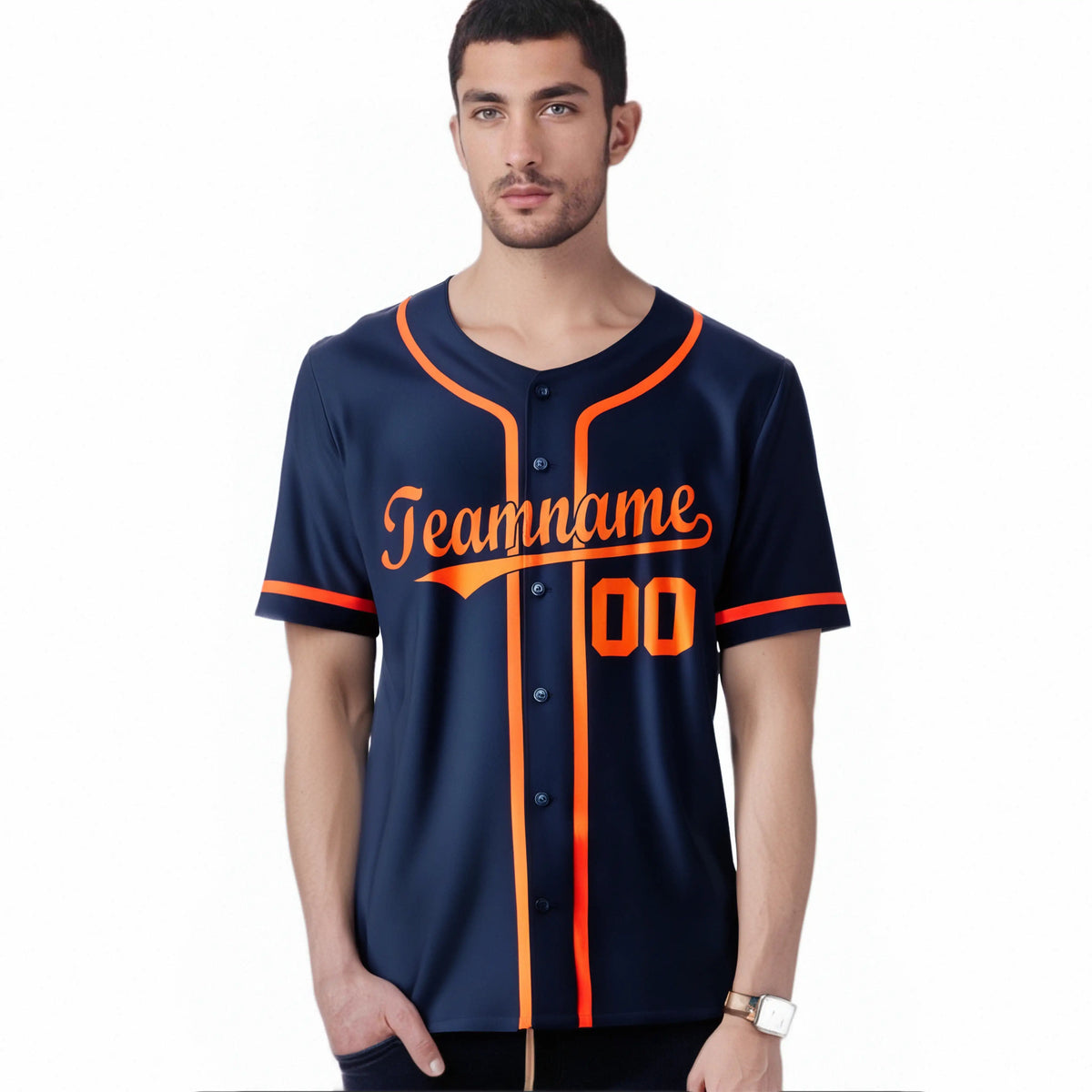 Custom Navy Orange Classic Style Authentic Baseball Jersey