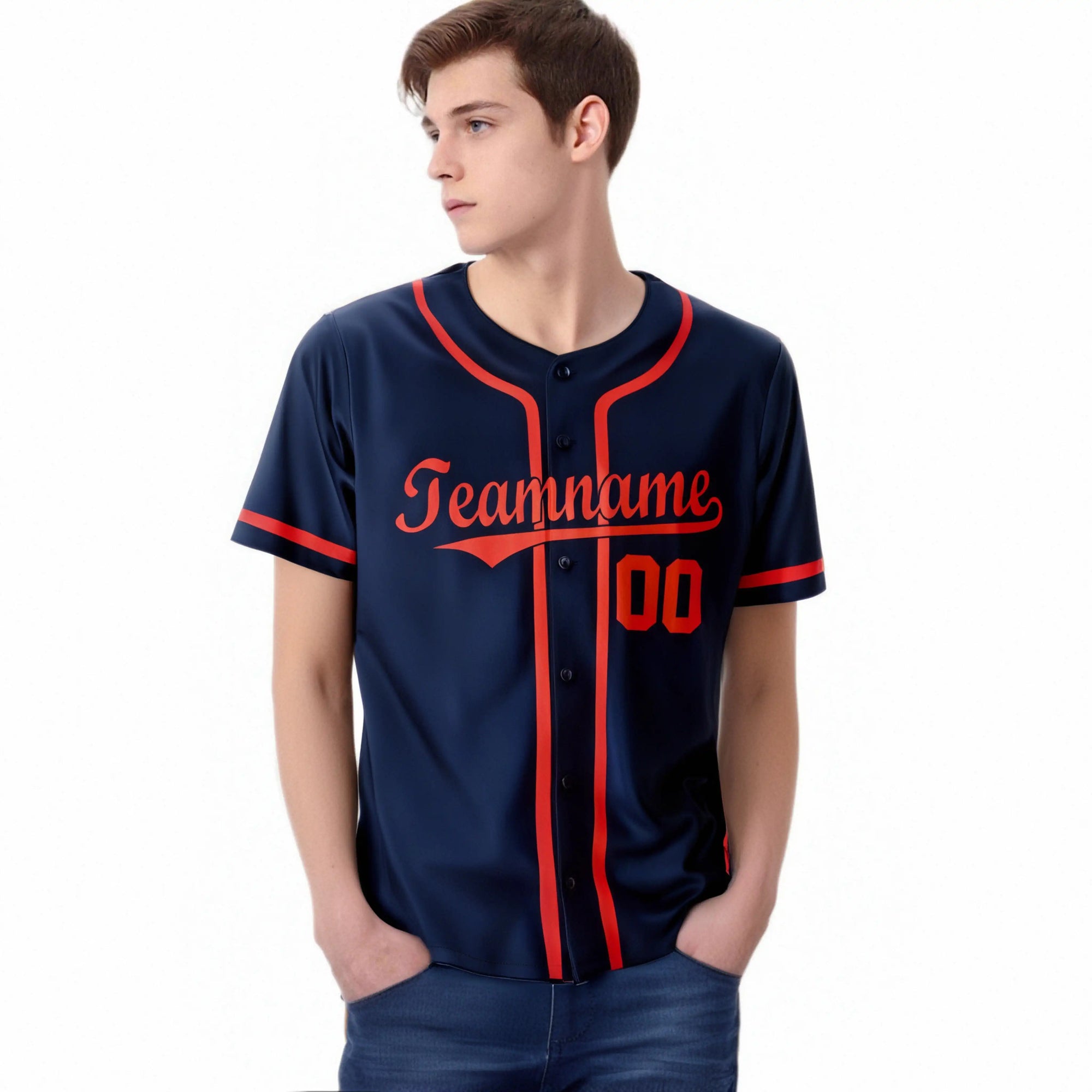 Custom Navy Red Classic Style Authentic Baseball Jersey