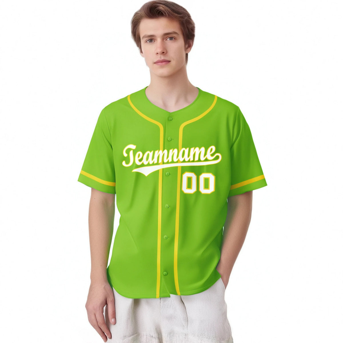 Custom Neon Green Gold-White Classic Style Authentic Baseball Jersey