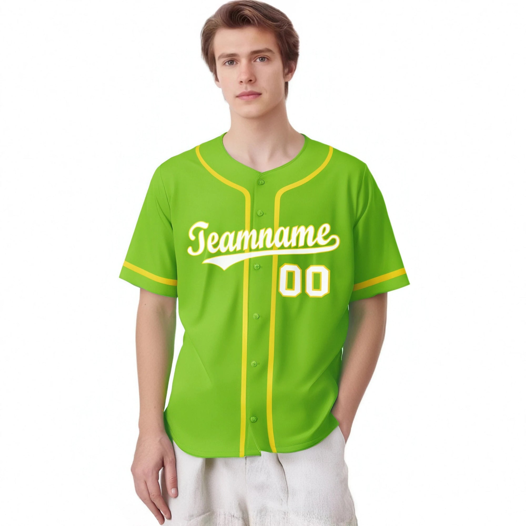 Custom Neon Green Gold-White Classic Style Authentic Baseball Jersey