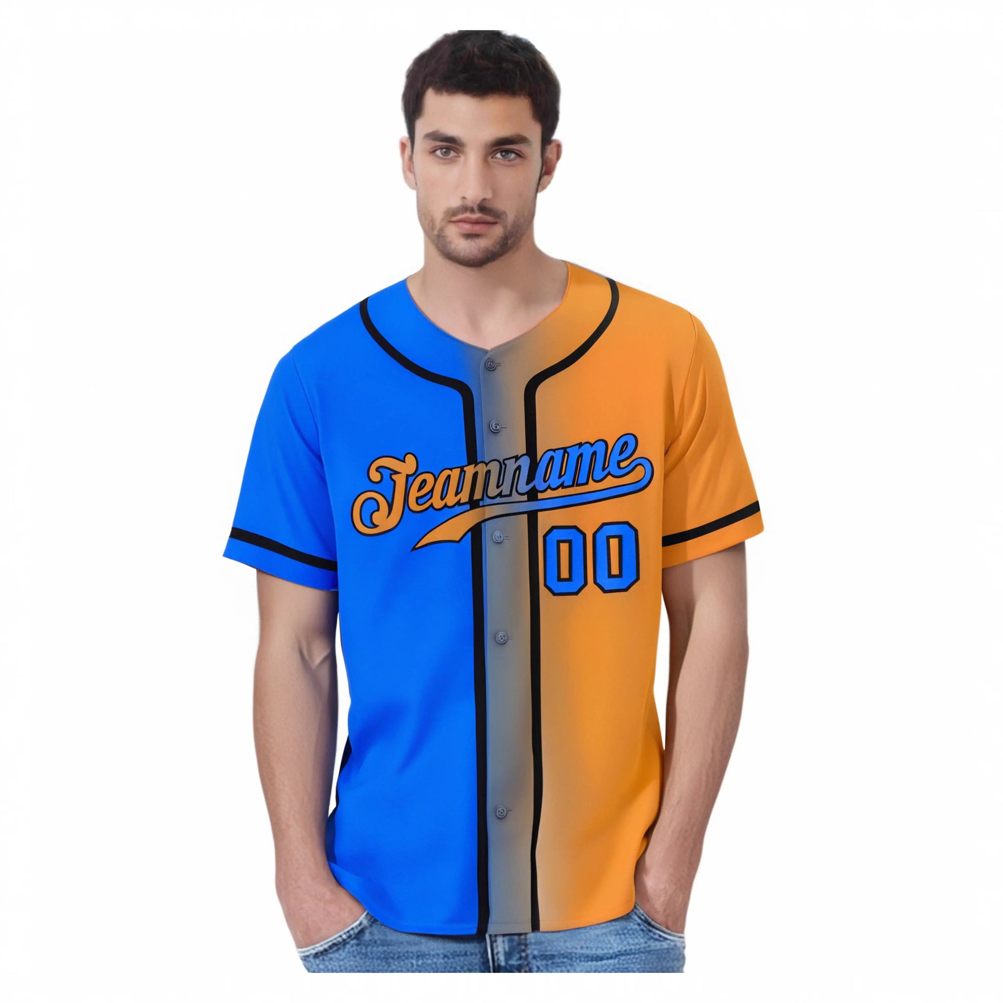 Custom Orange Blue Gradient Style Authentic Baseball Jersey