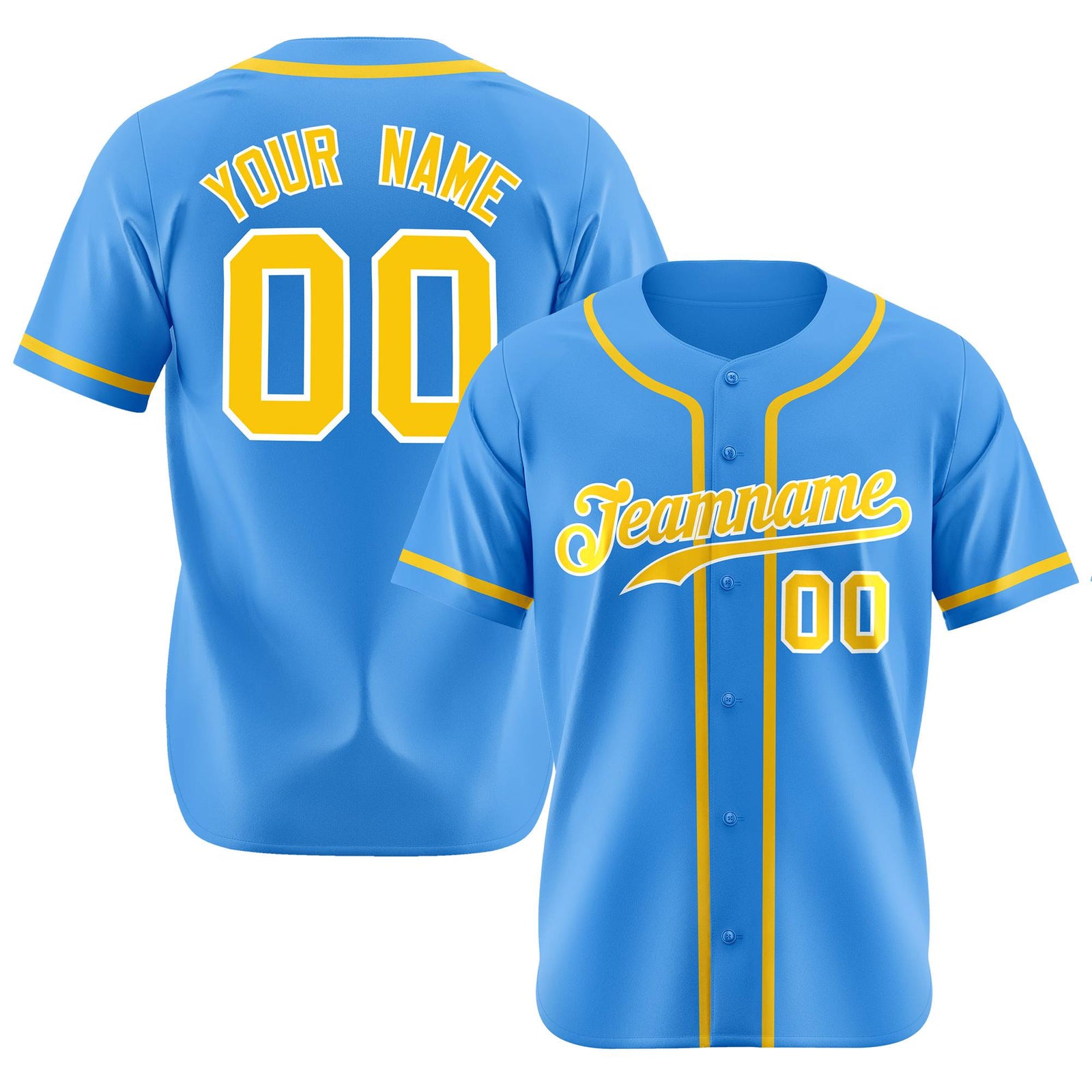 Custom Powder Blue Glod Classic Style Authentic Baseball Jersey