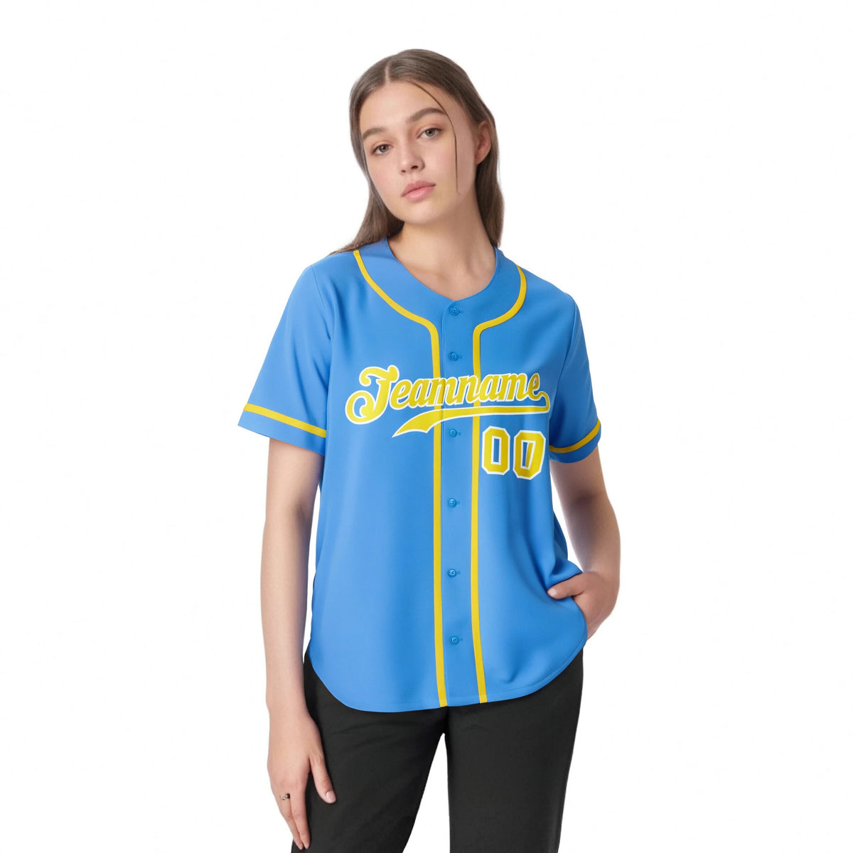 Custom Powder Blue Glod Classic Style Authentic Baseball Jersey