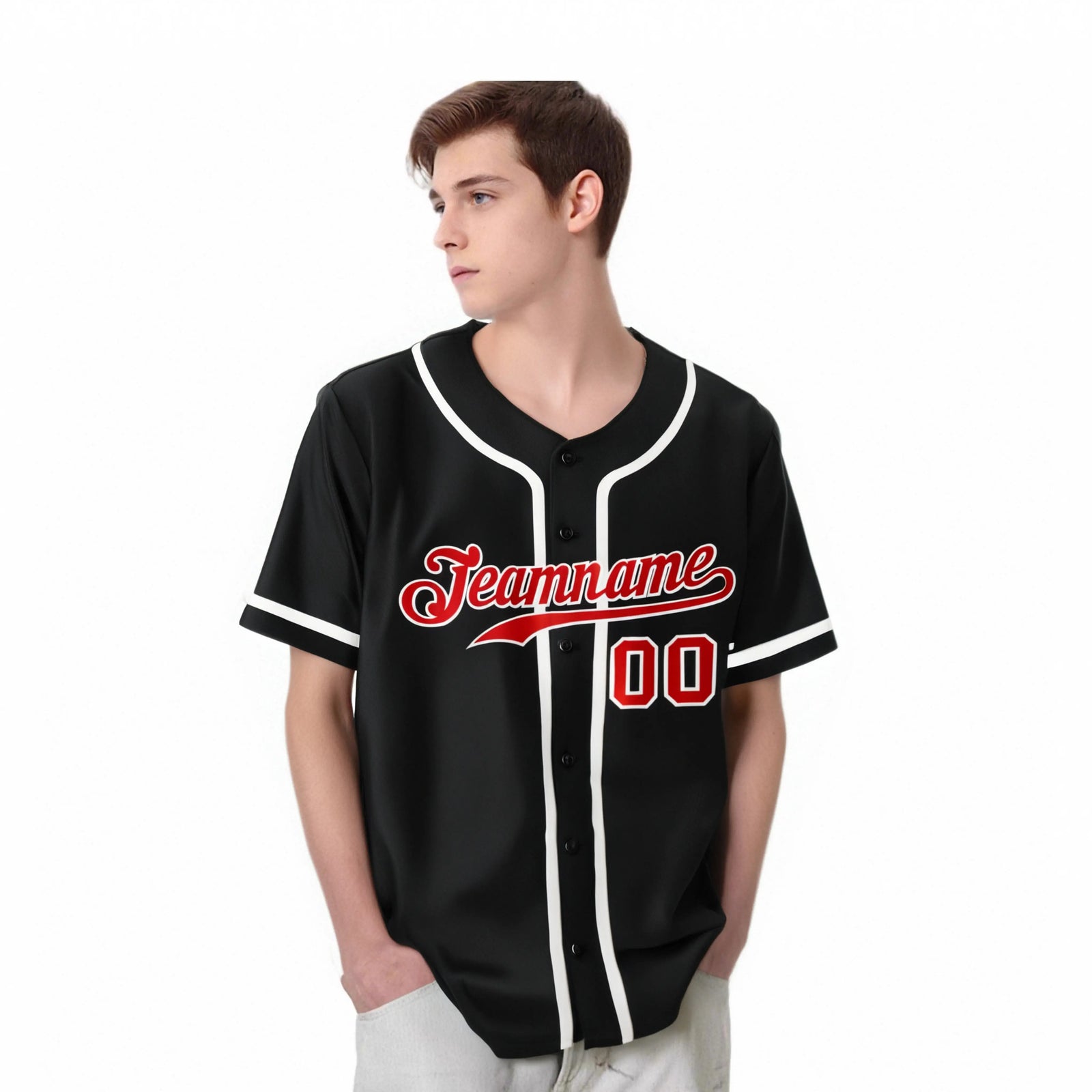 Custom Black Red-White Classic Style Authentic Baseball Jersey