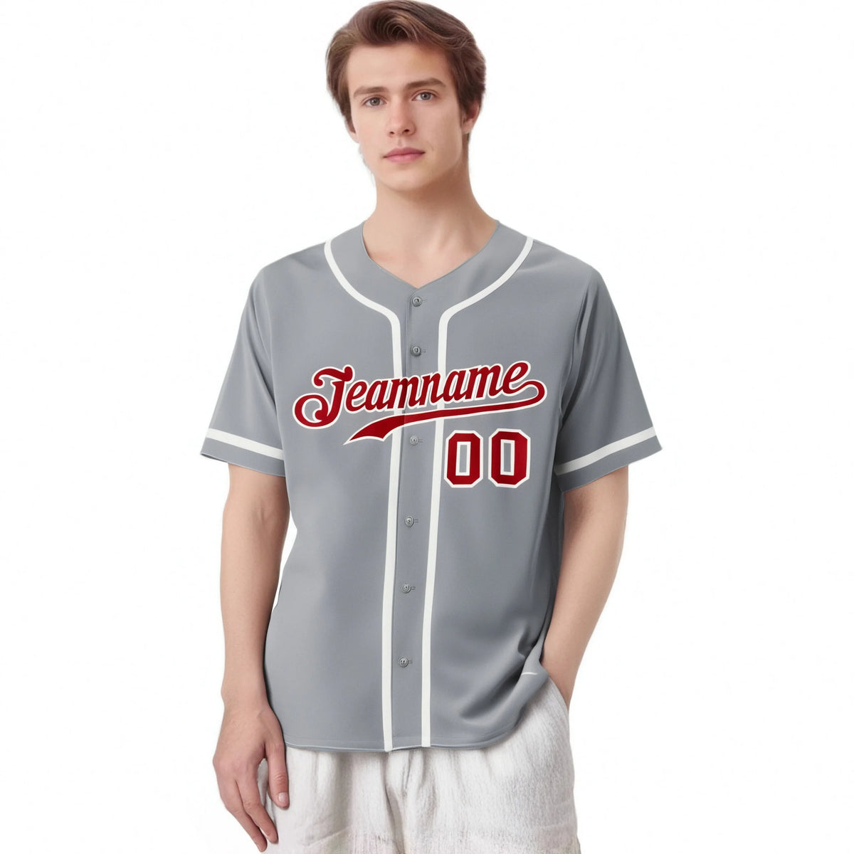 Custom Gray Red-White Classic Style Authentic Baseball Jersey