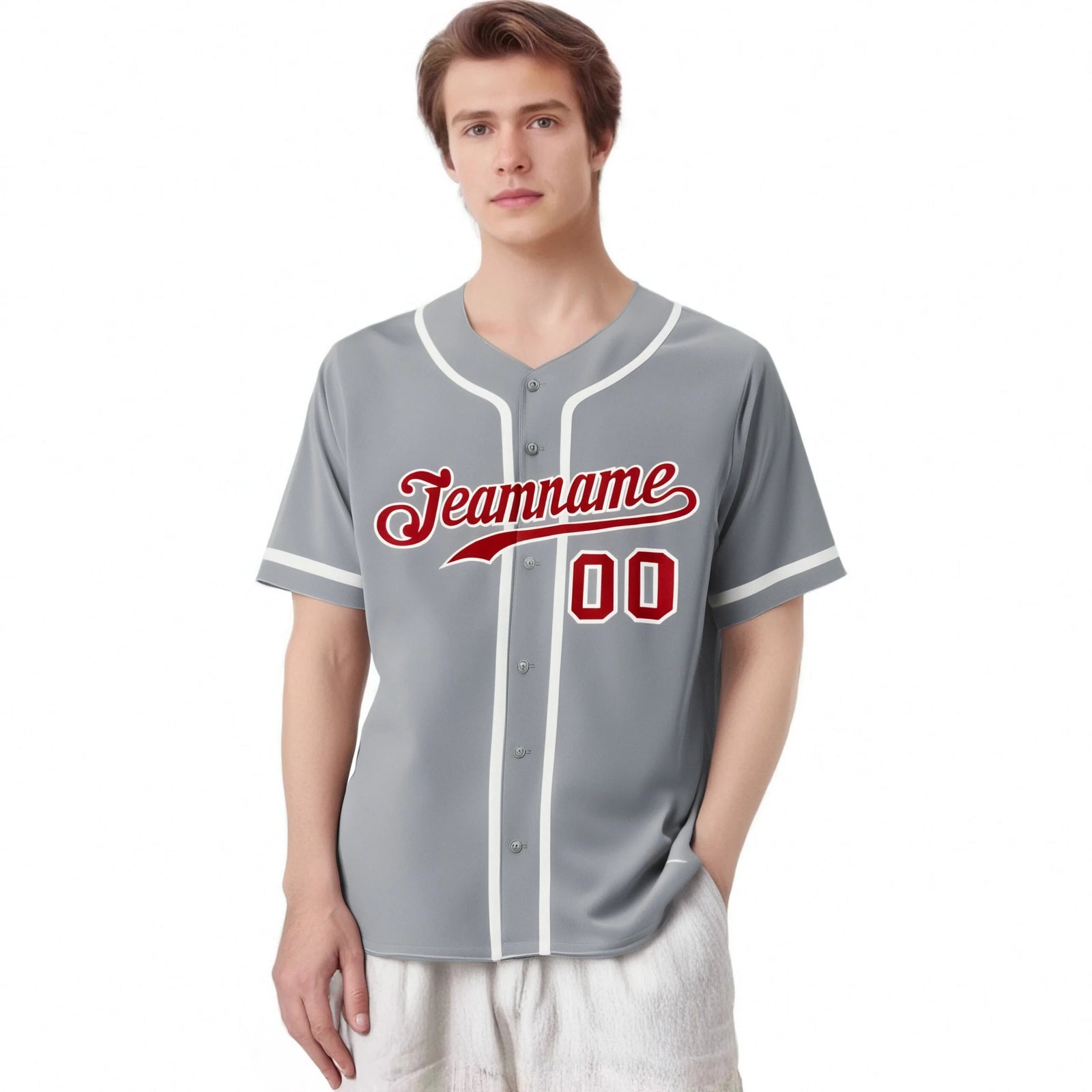 Custom Gray Red-White Classic Style Authentic Baseball Jersey