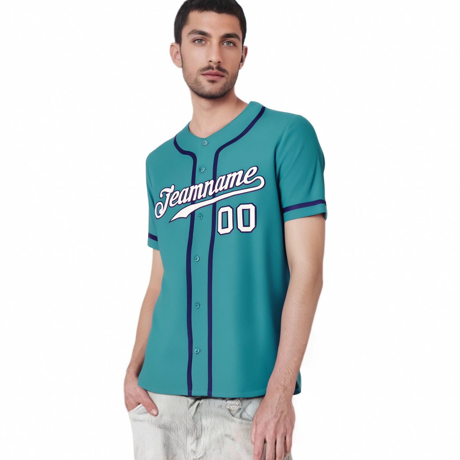 Custom Aqua White-Purple Classic Style Authentic Baseball Jersey