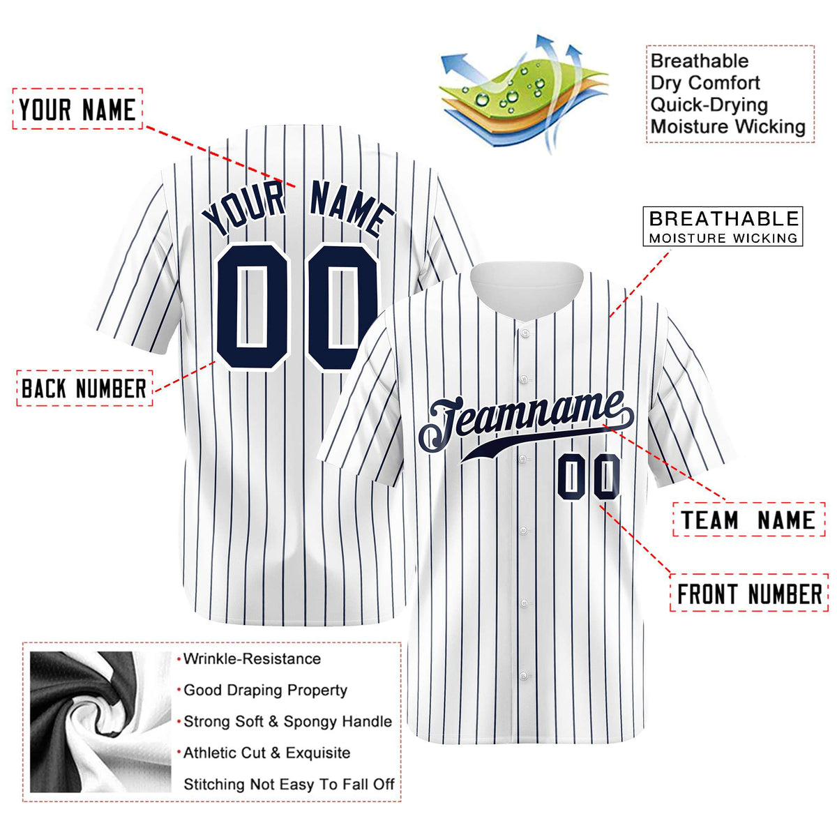 Custom White Navy Pinstripe Authentic Baseball Jersey