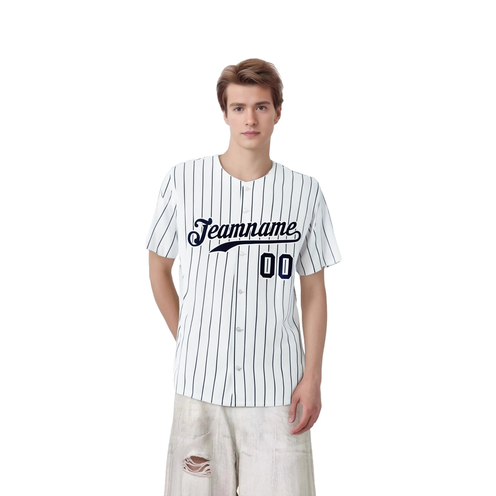 Custom White Navy Pinstripe Authentic Baseball Jersey