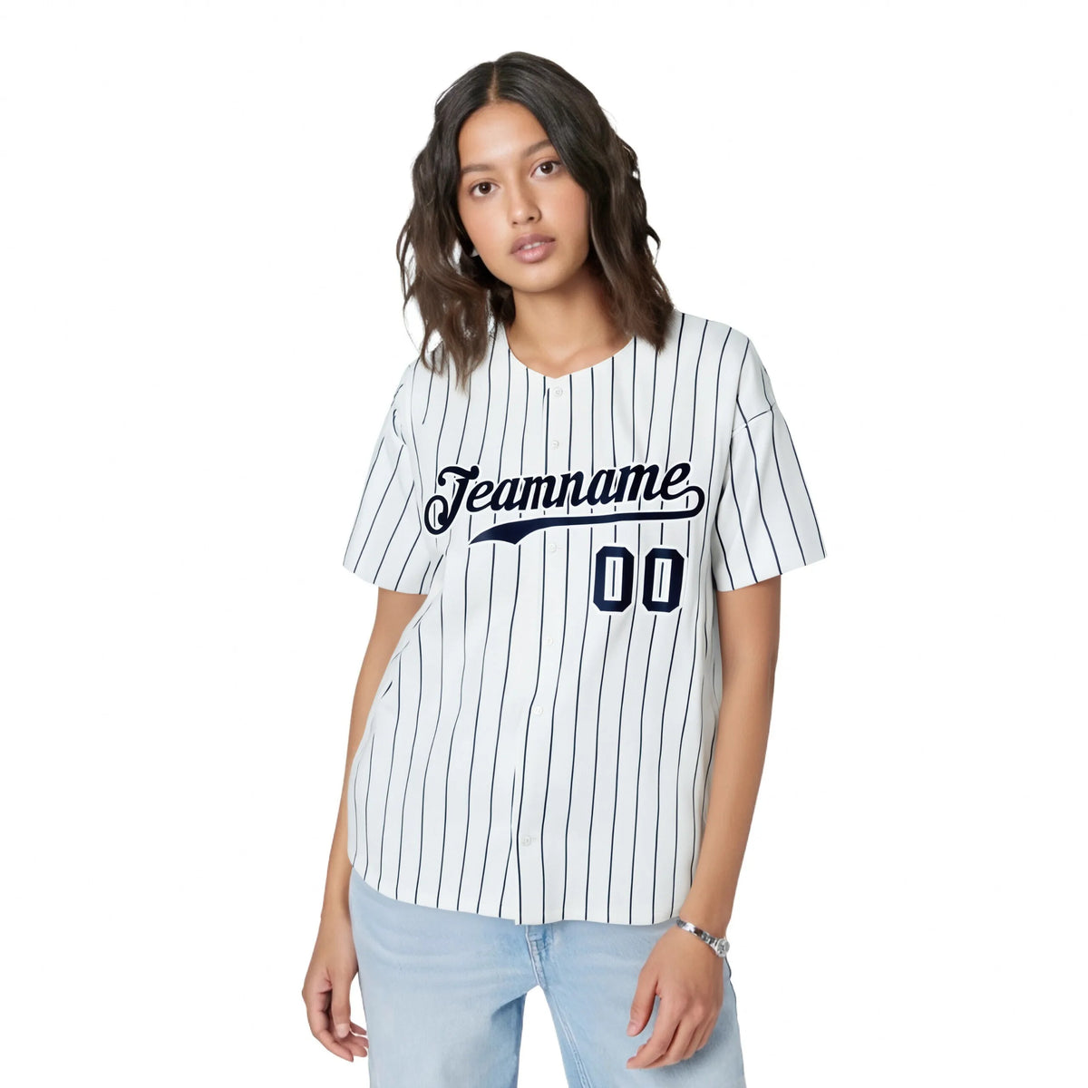 Custom White Navy Pinstripe Authentic Baseball Jersey