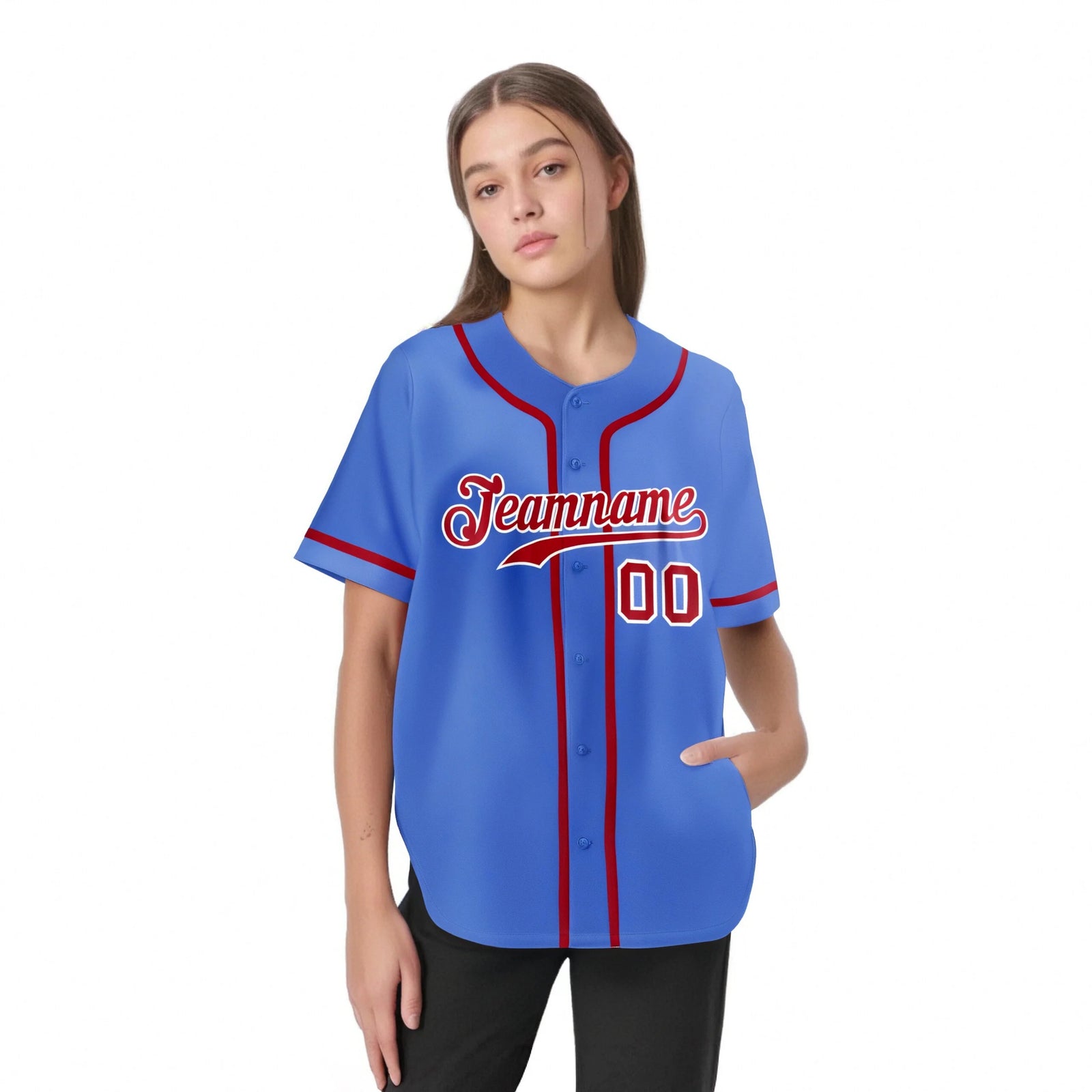 Custom Powder Blue Red Classic Style Authentic Baseball Jersey