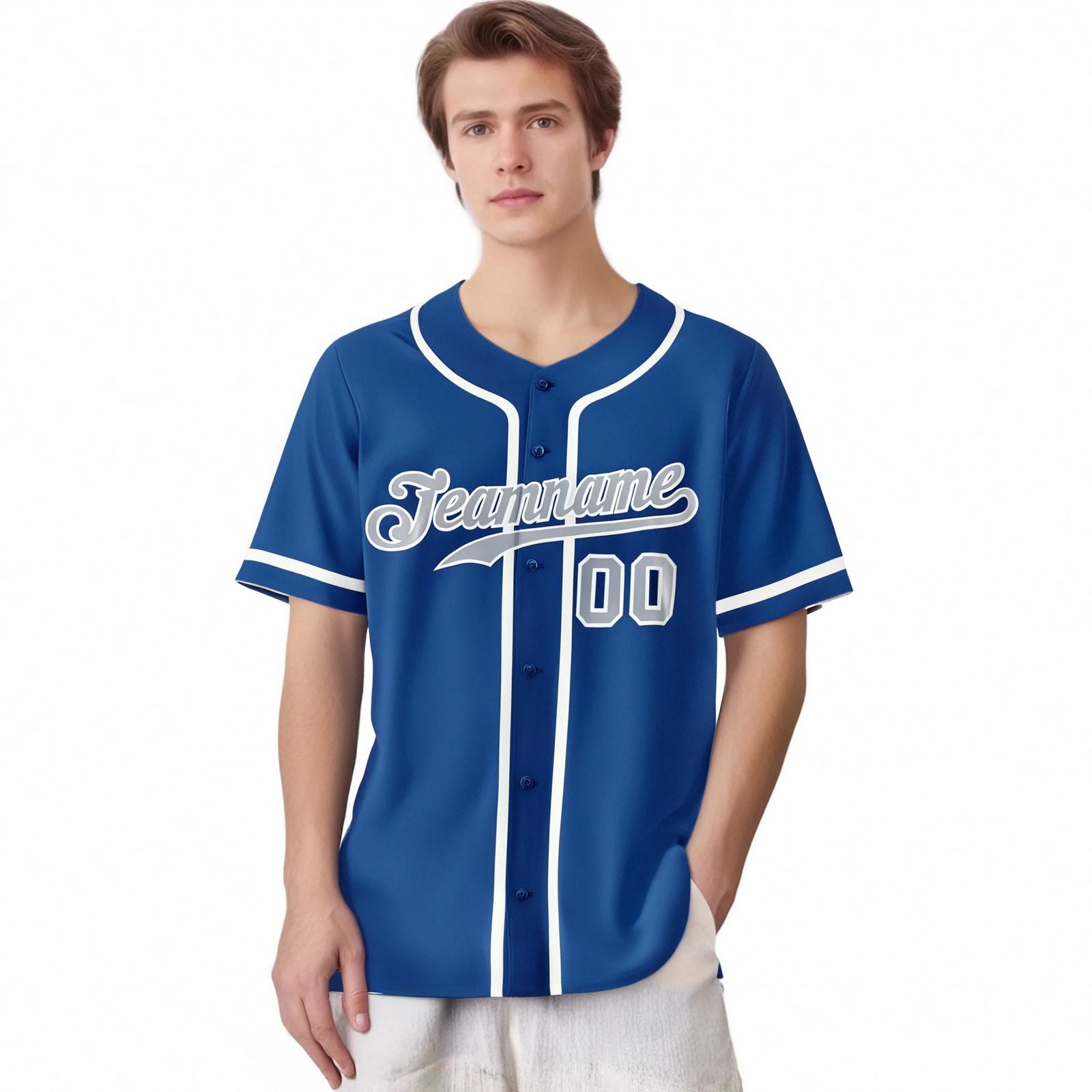 Custom Blue Gray-White Classic Style Authentic Baseball Jersey