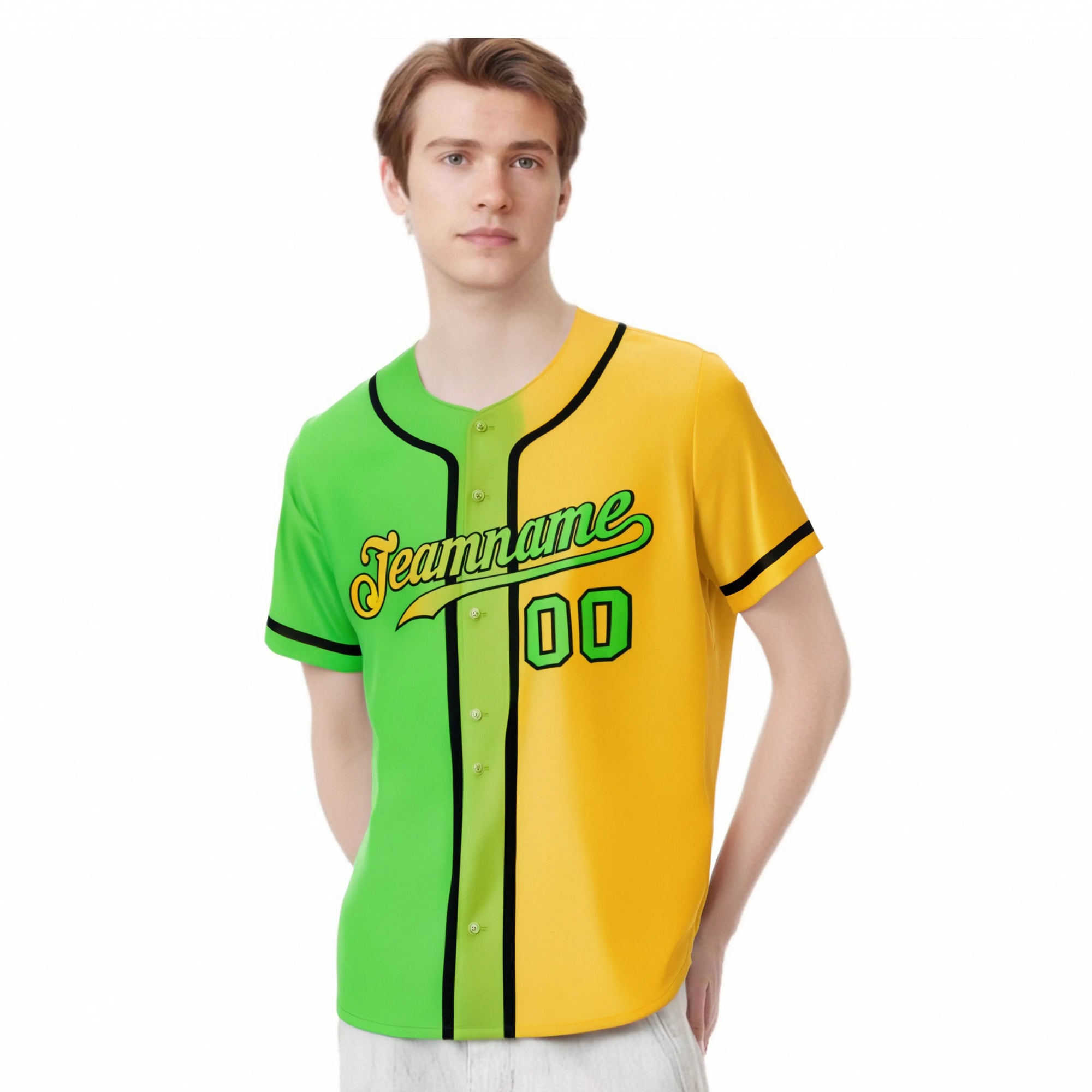 Custom Green Yellow Gradient Style Authentic Baseball Jersey