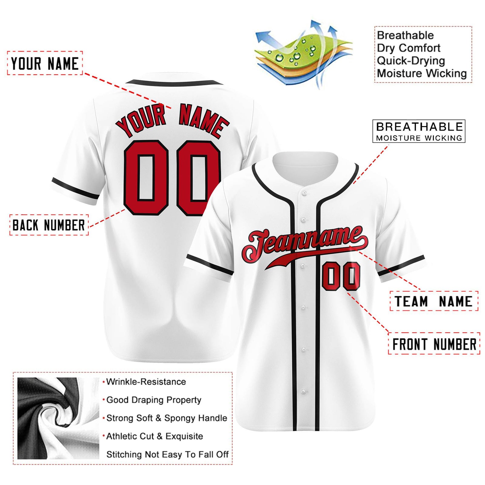 Custom White Red-Black Classic Style Authentic Baseball Jersey