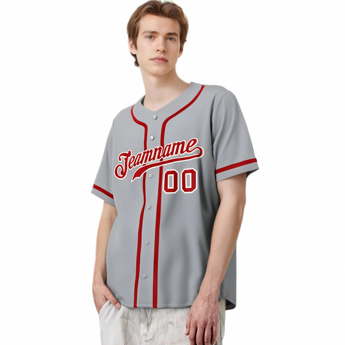 Custom Gray Red-White Classic Style Authentic Baseball Jersey