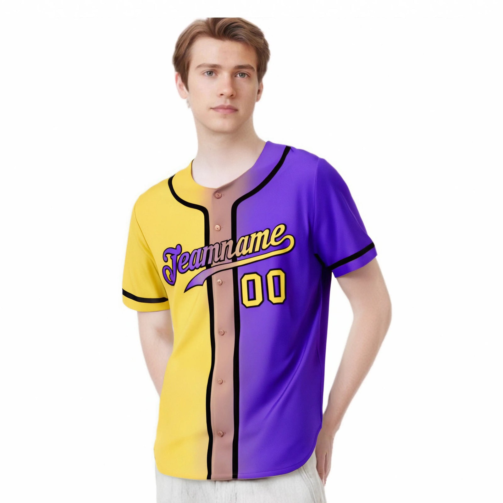 Custom Yellow Purple Gradient Style Authentic Baseball Jersey