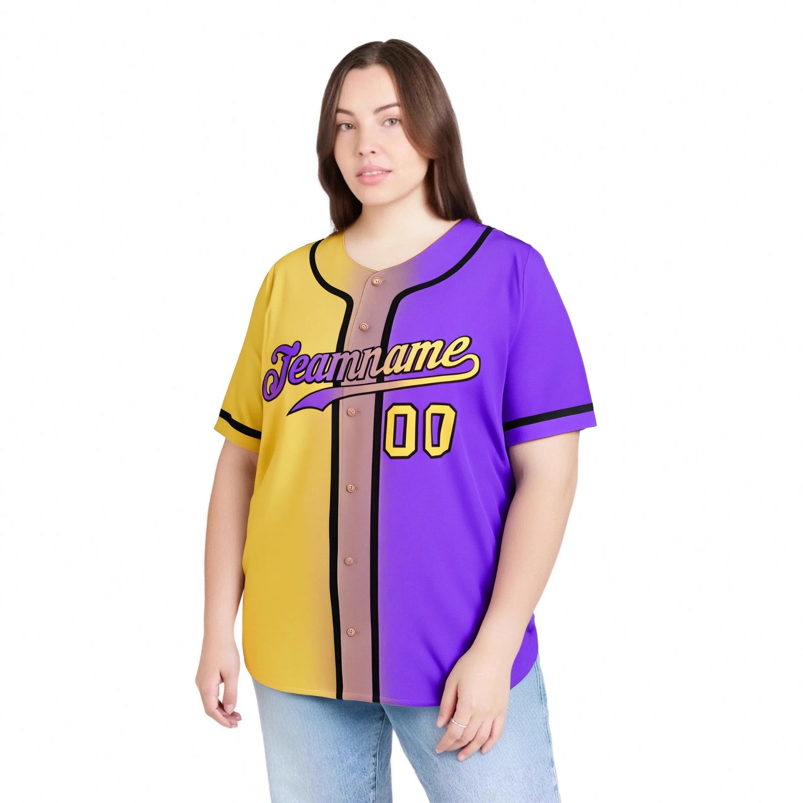 Custom Yellow Purple Gradient Style Authentic Baseball Jersey