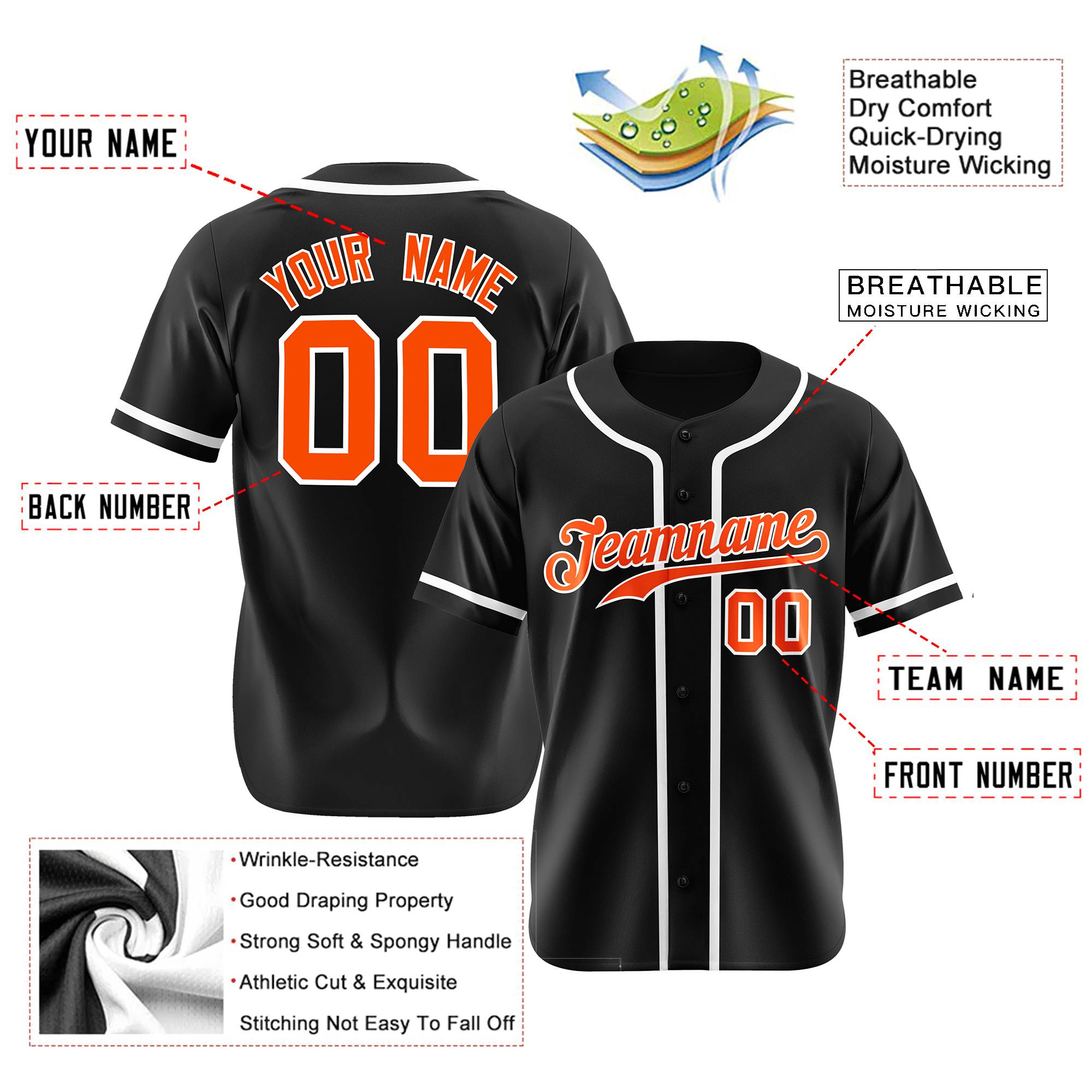 Custom Black Orange-White Classic Style Authentic Baseball Jersey