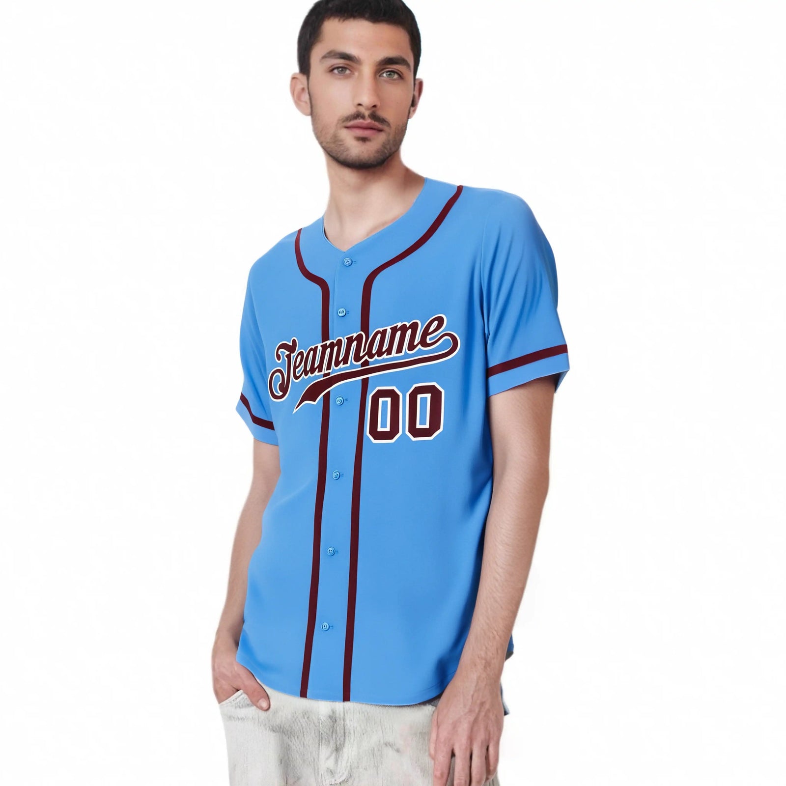 Custom Powder Blue Crimson Classic Style Authentic Baseball Jersey