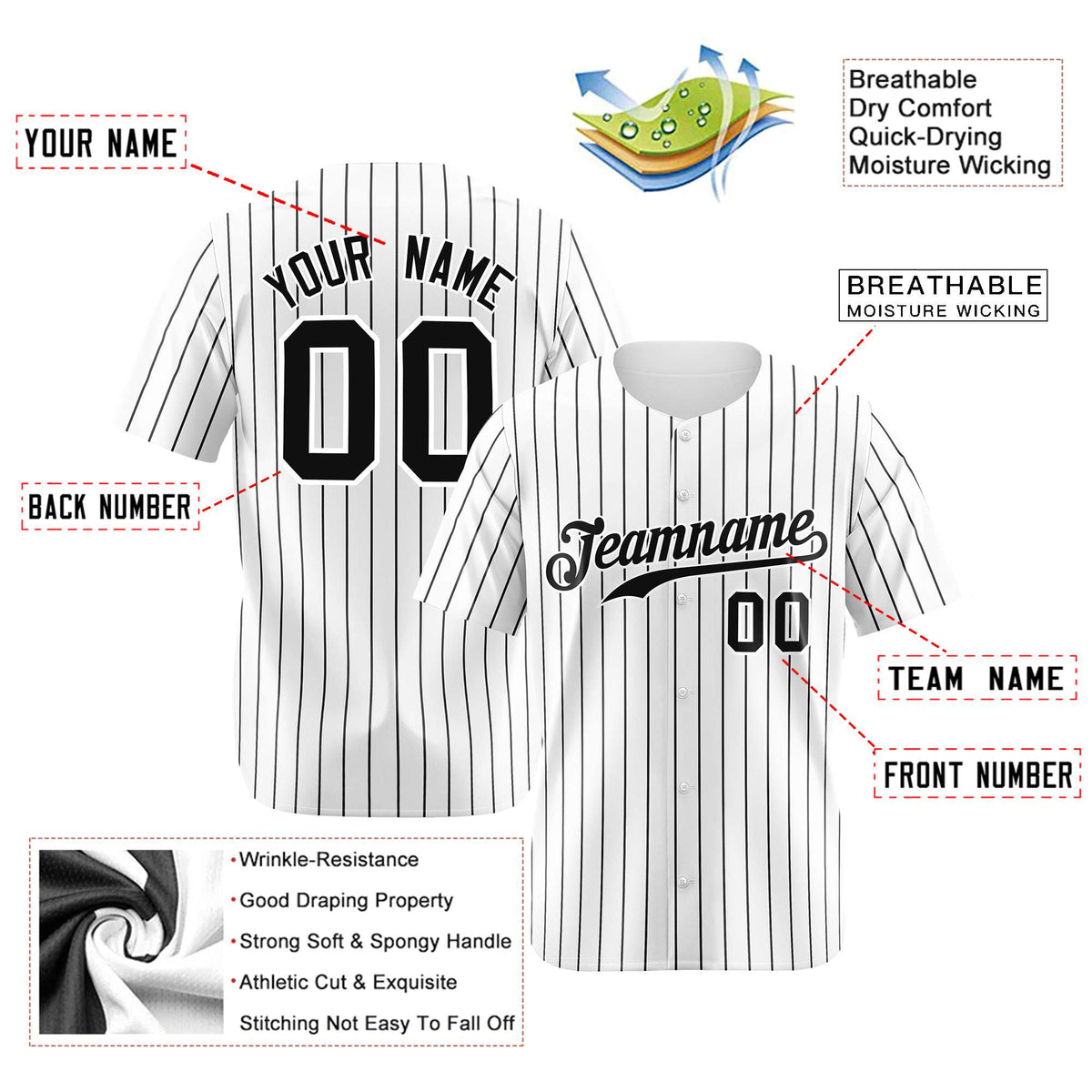 Custom White Black Pinstripe Authentic Baseball Jersey