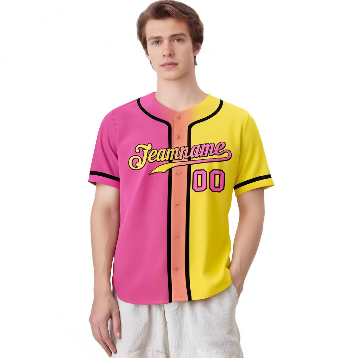 Custom Pink Yellow Gradient Authentic Baseball Jersey