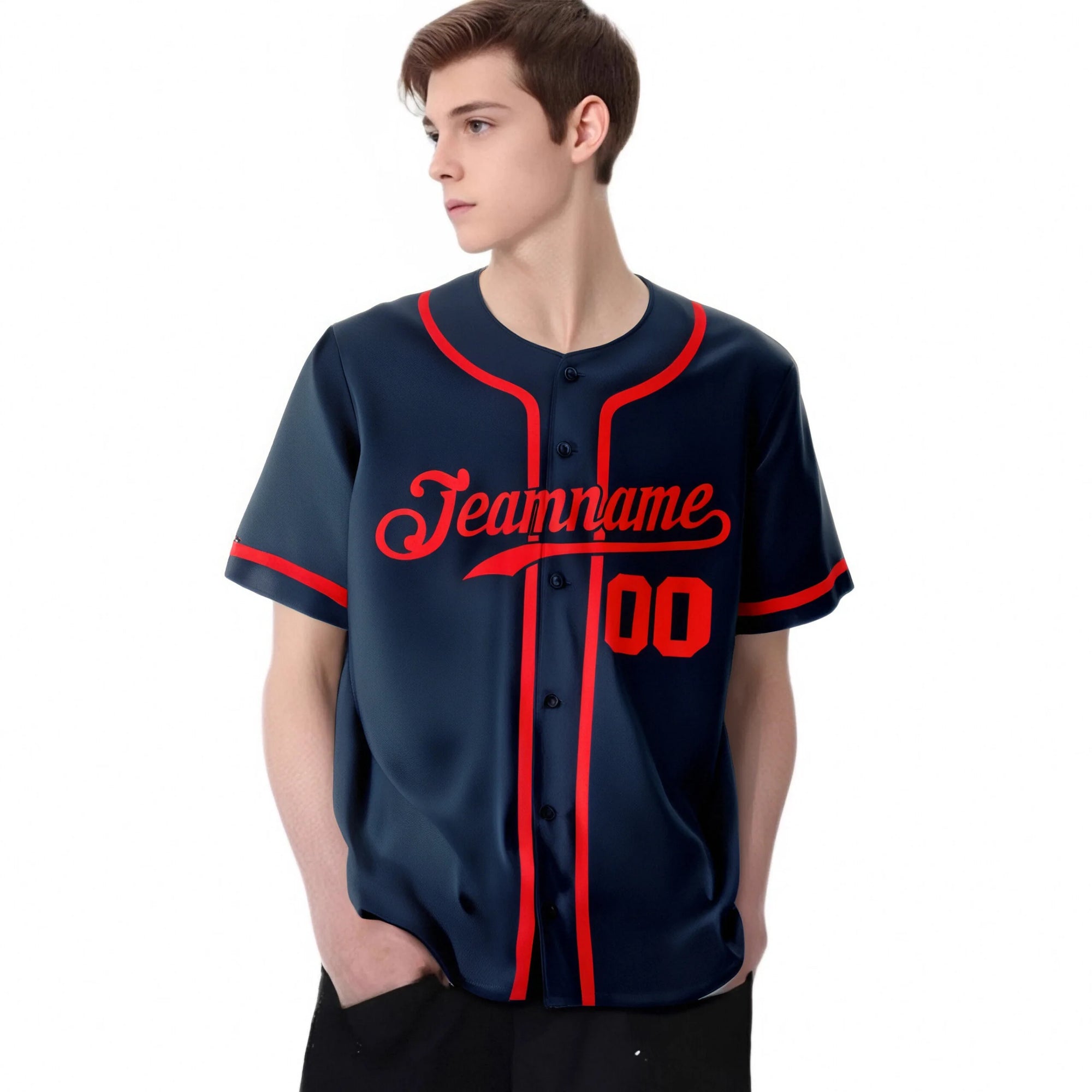 Custom Navy Red Classic Style Authentic Baseball Jersey