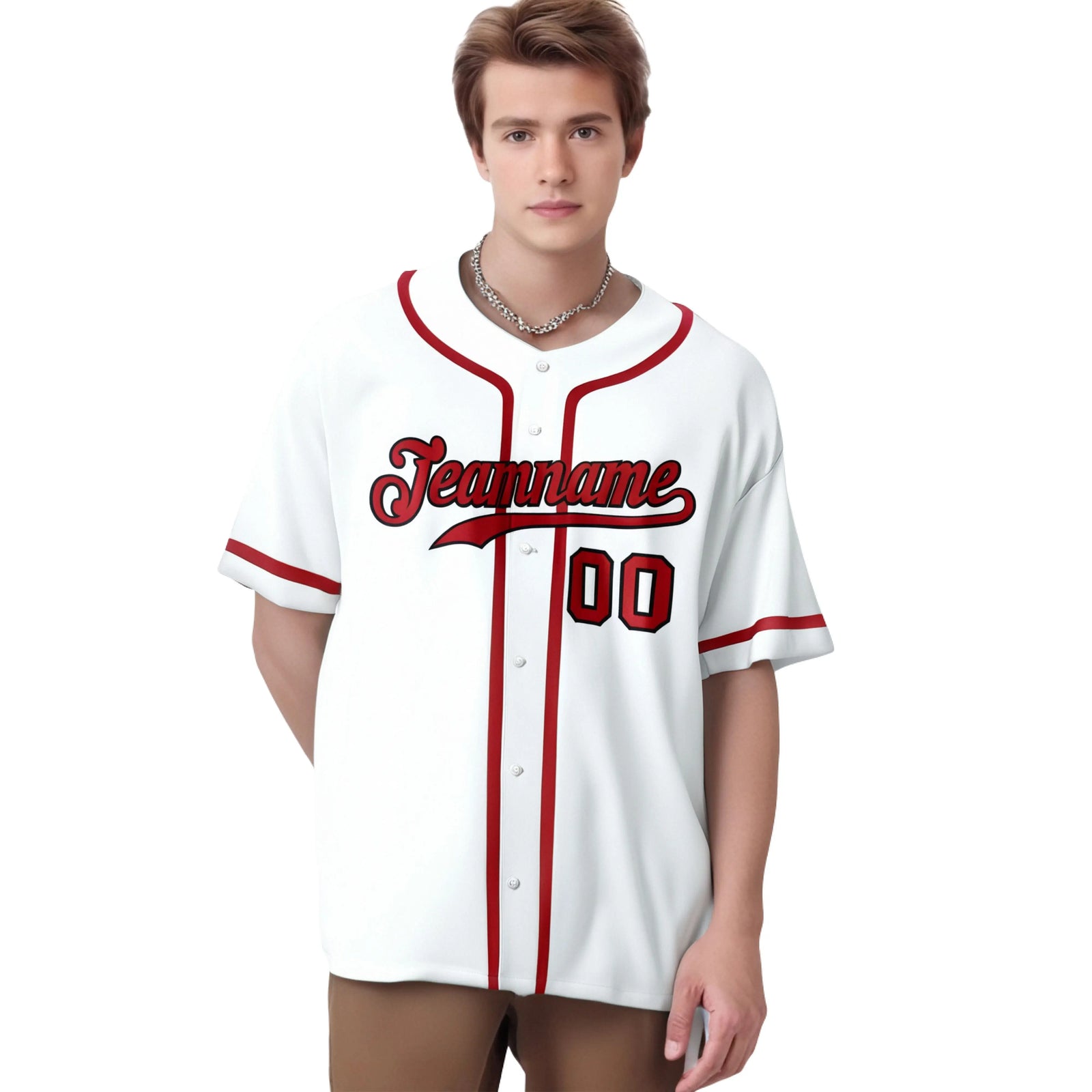 Custom White Red Classic Style Authentic Baseball Jersey