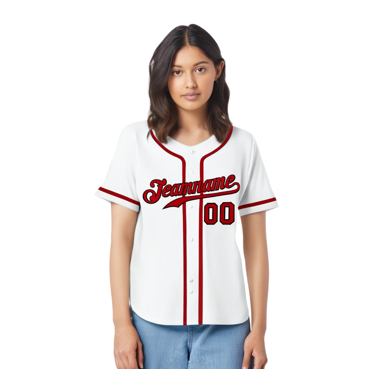 Custom White Red Classic Style Authentic Baseball Jersey