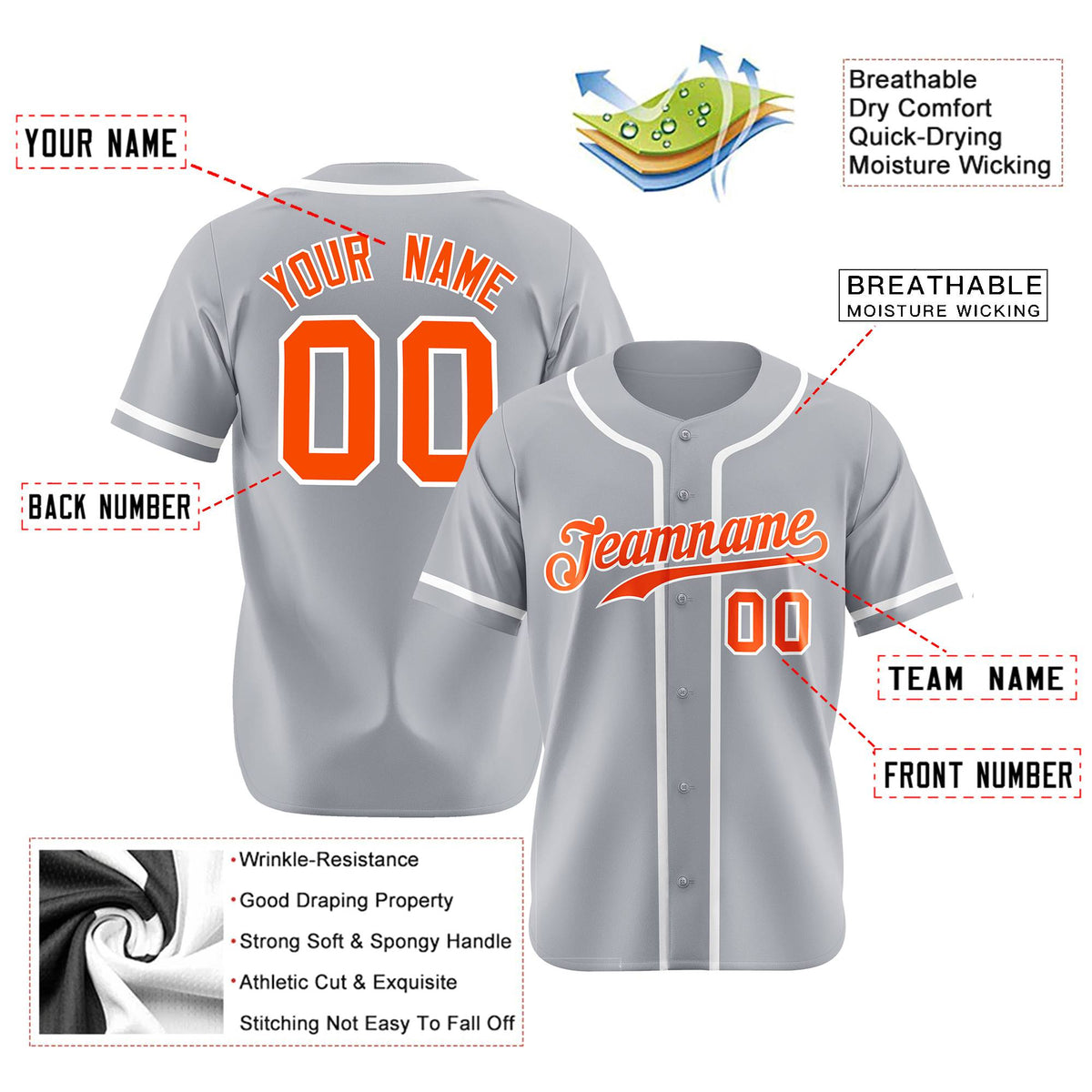 Custom Gray Orange-White Classic Style Authentic Baseball Jersey