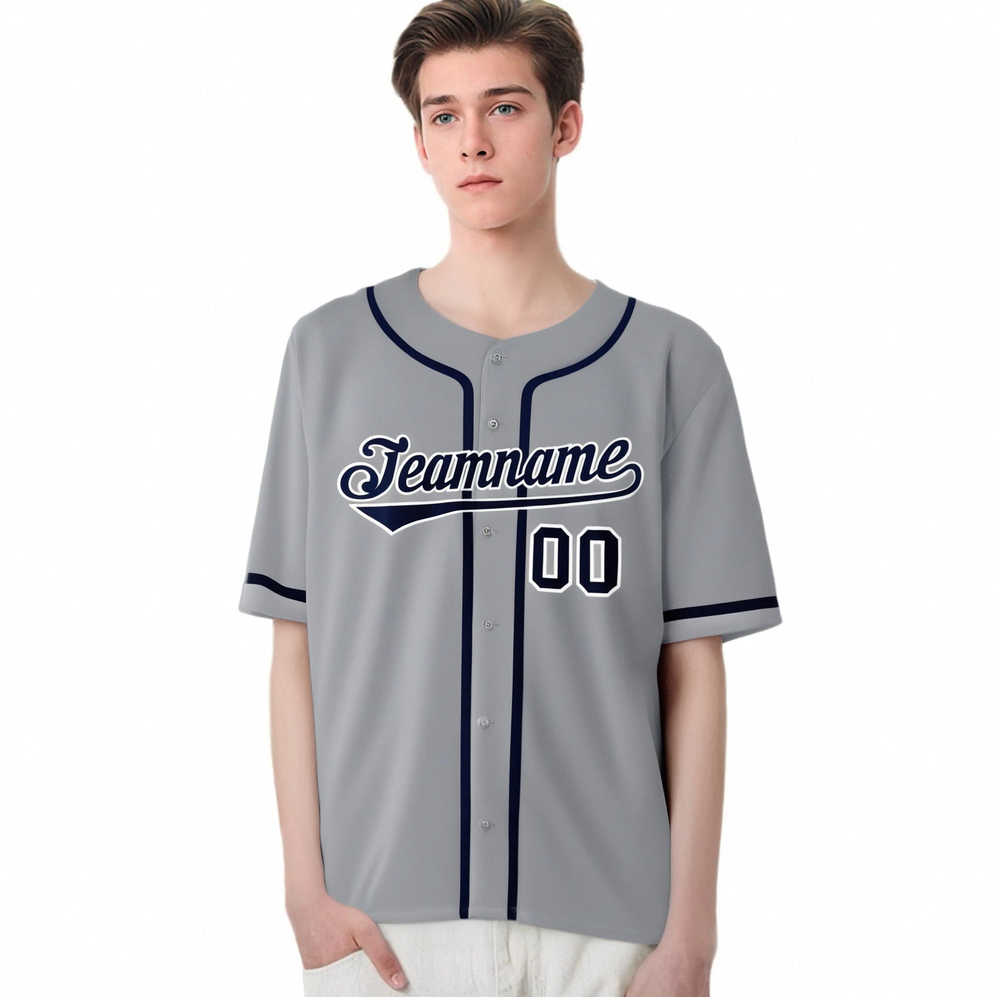 Custom Gray Navy Classic Style Authentic Baseball Jersey