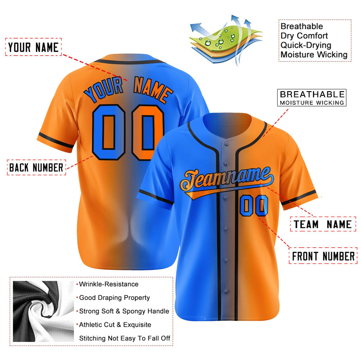 Custom Orange Blue Gradient Style Authentic Baseball Jersey