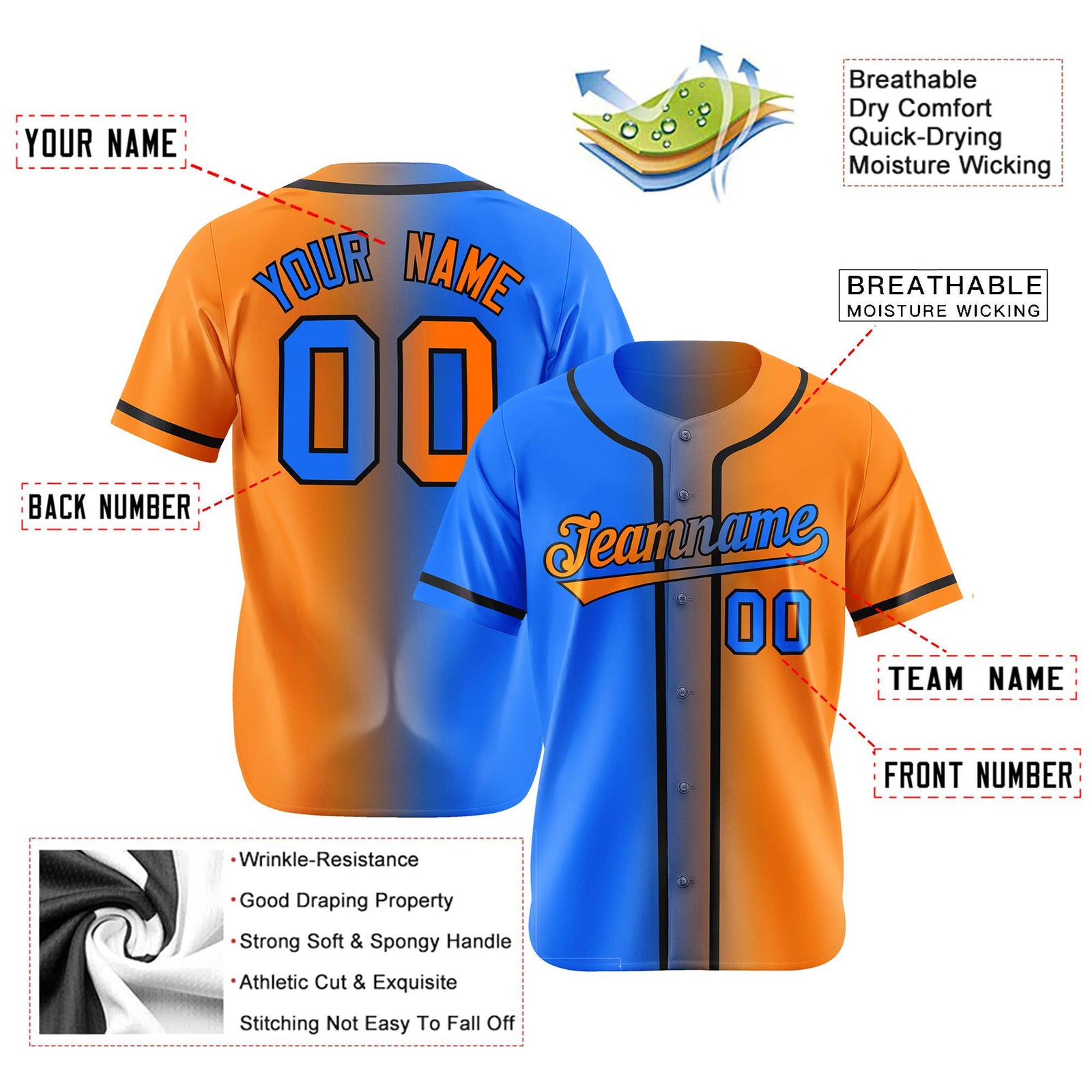 Custom Orange Blue Gradient Style Authentic Baseball Jersey