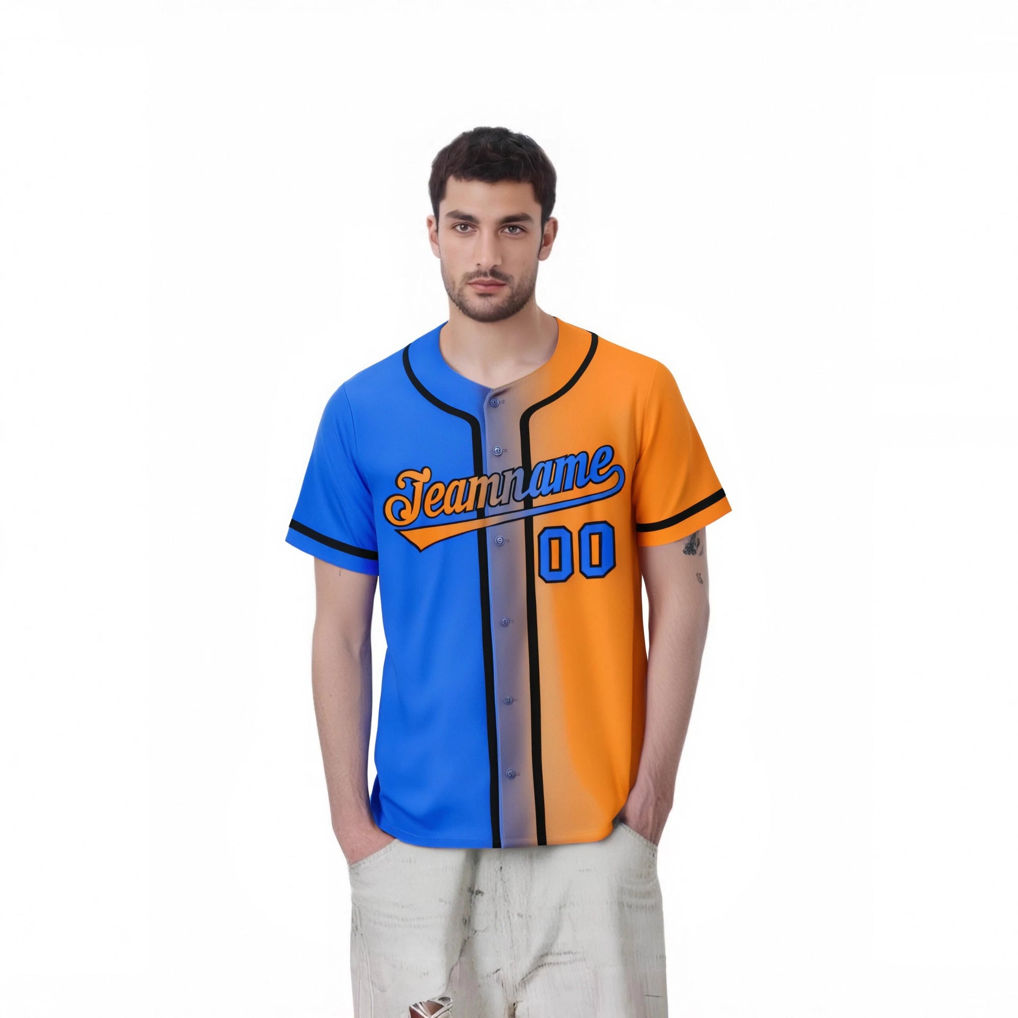 Custom Orange Blue Gradient Style Authentic Baseball Jersey