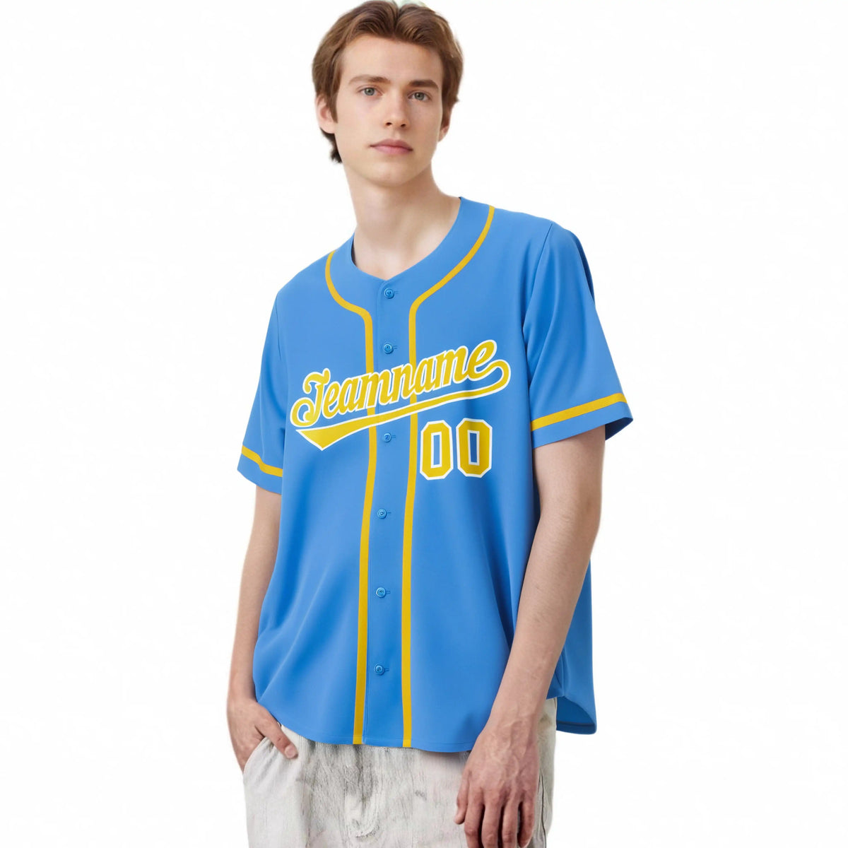 Custom Powder Blue Glod Classic Style Authentic Baseball Jersey