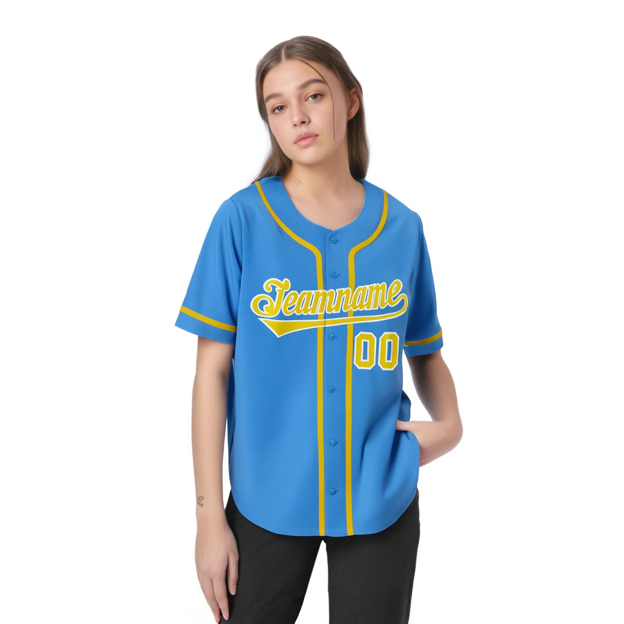 Custom Powder Blue Glod Classic Style Authentic Baseball Jersey