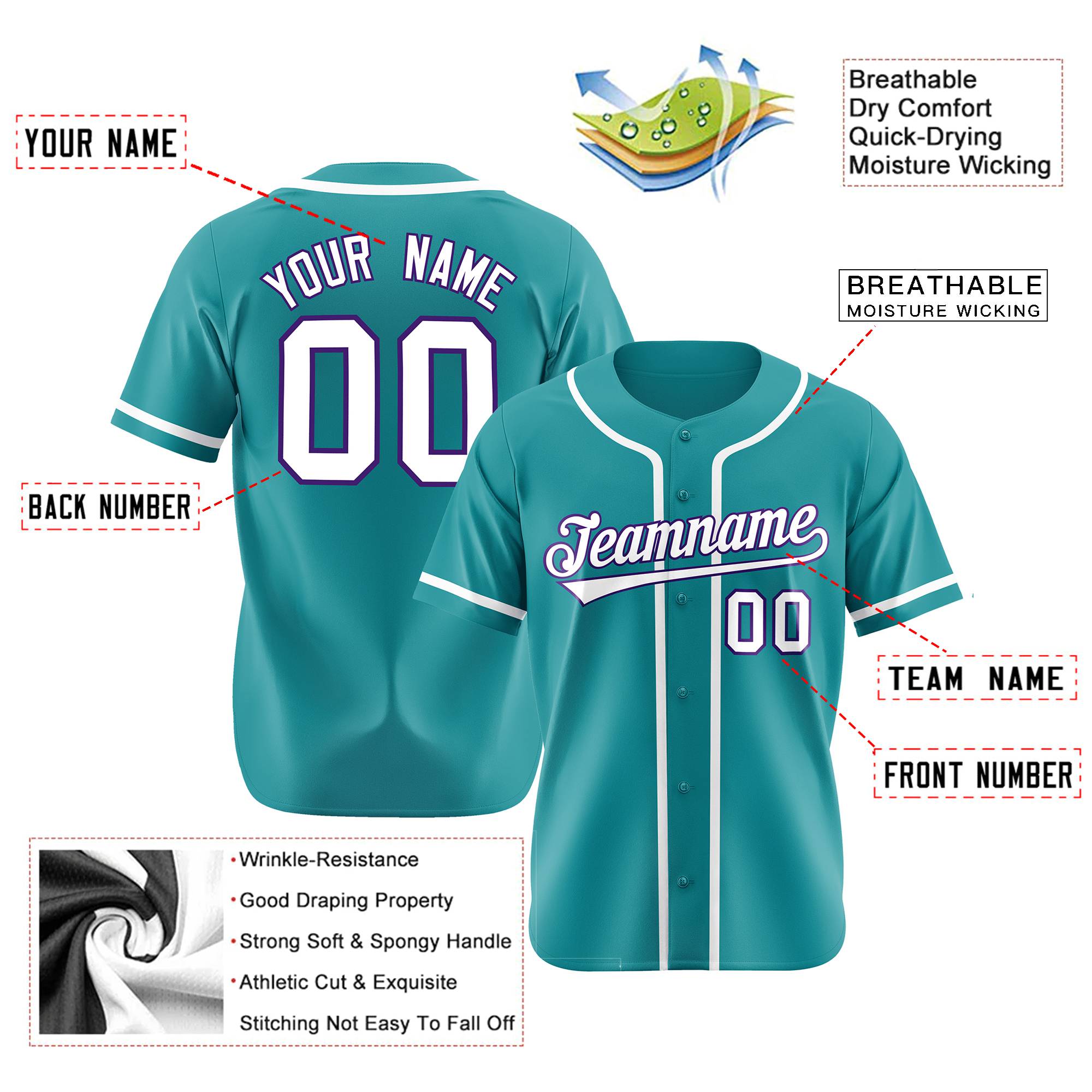 Custom Aqua White Classic Style Authentic Baseball Jersey