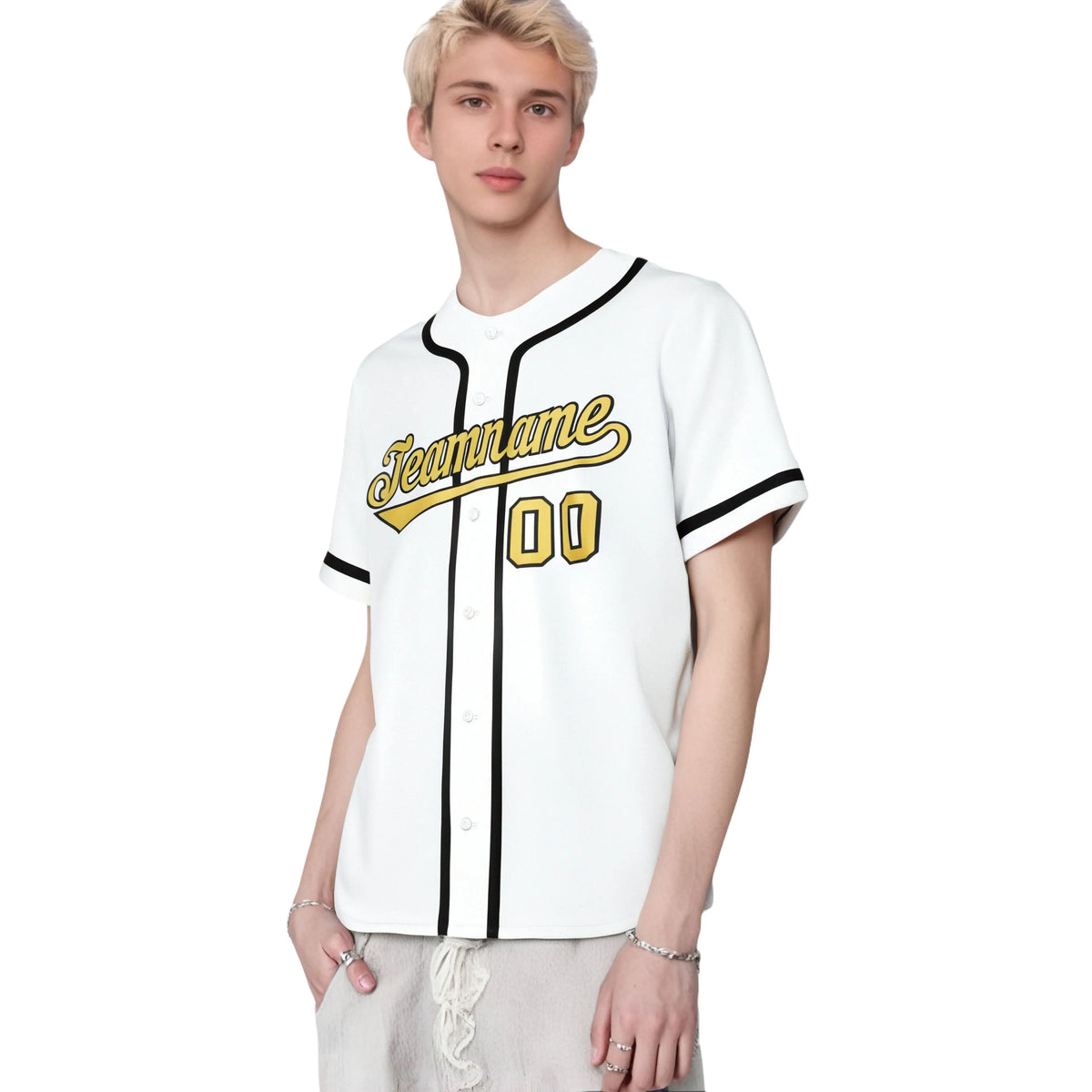 Custom White Glod-Black Classic Style Authentic Baseball Jersey