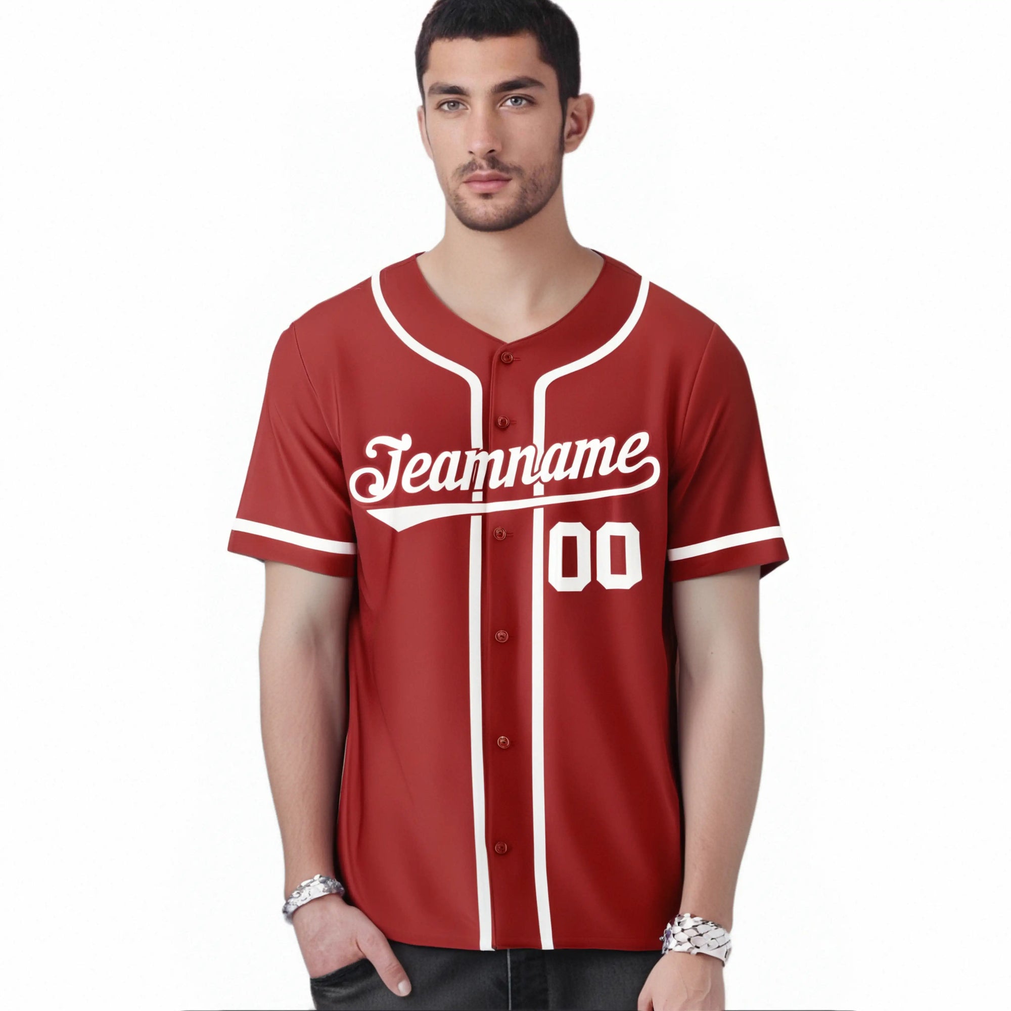 Custom Red White Classic Style Authentic Baseball Jersey