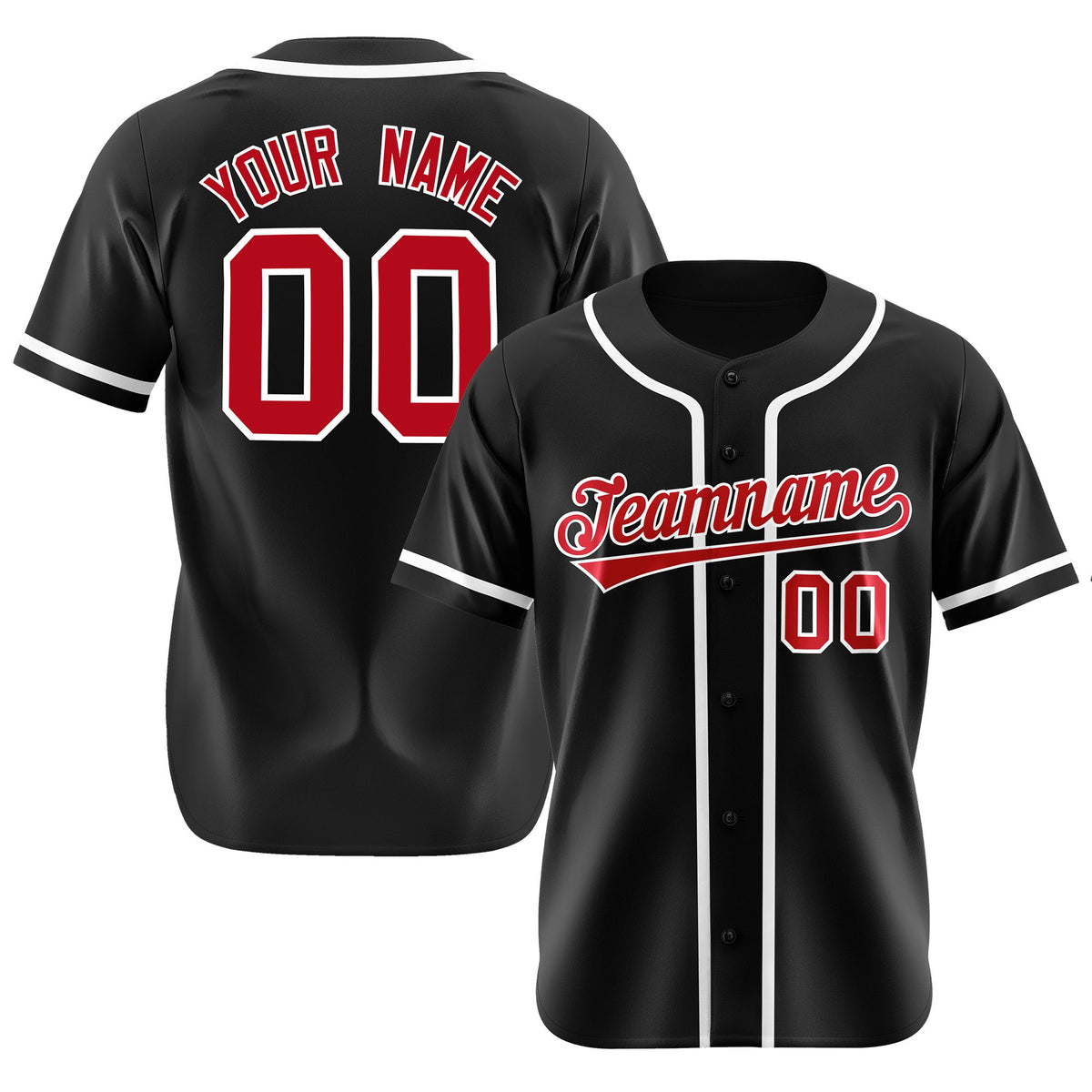 Custom Black Red-White Classic Style Authentic Baseball Jersey