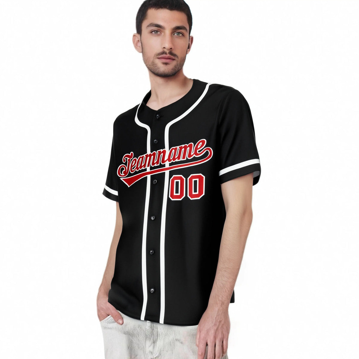 Custom Black Red-White Classic Style Authentic Baseball Jersey