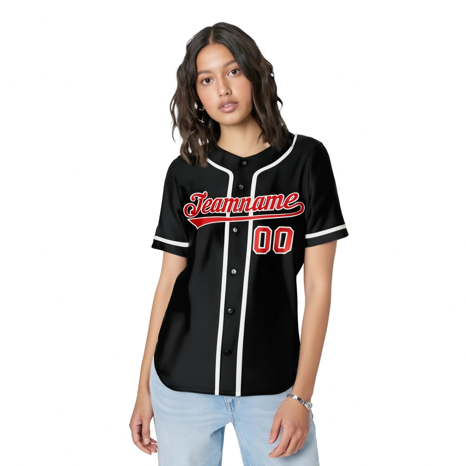 Custom Black Red-White Classic Style Authentic Baseball Jersey