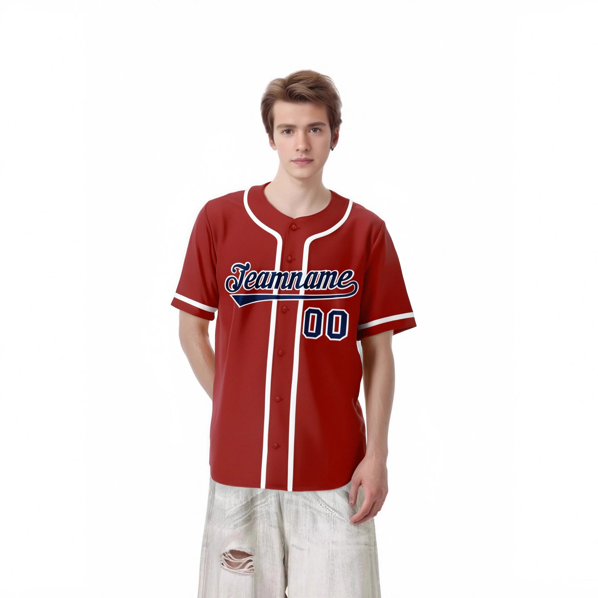 Custom Red Navy-White Classic Style Authentic Baseball Jersey