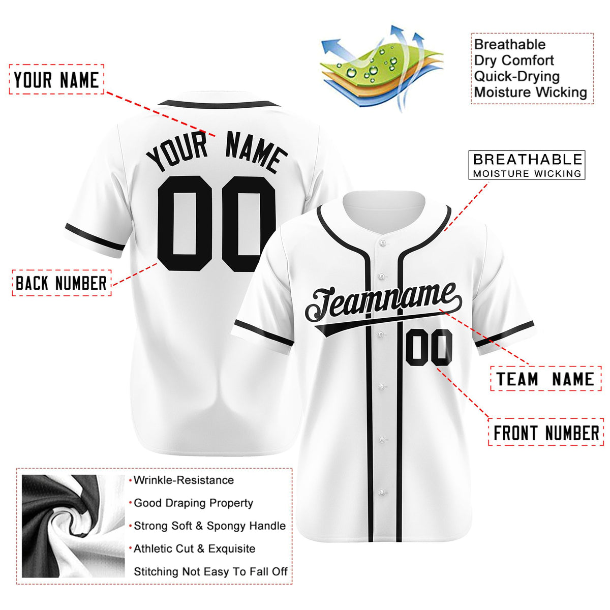 Custom White Black Classic Style Authentic Baseball Jersey