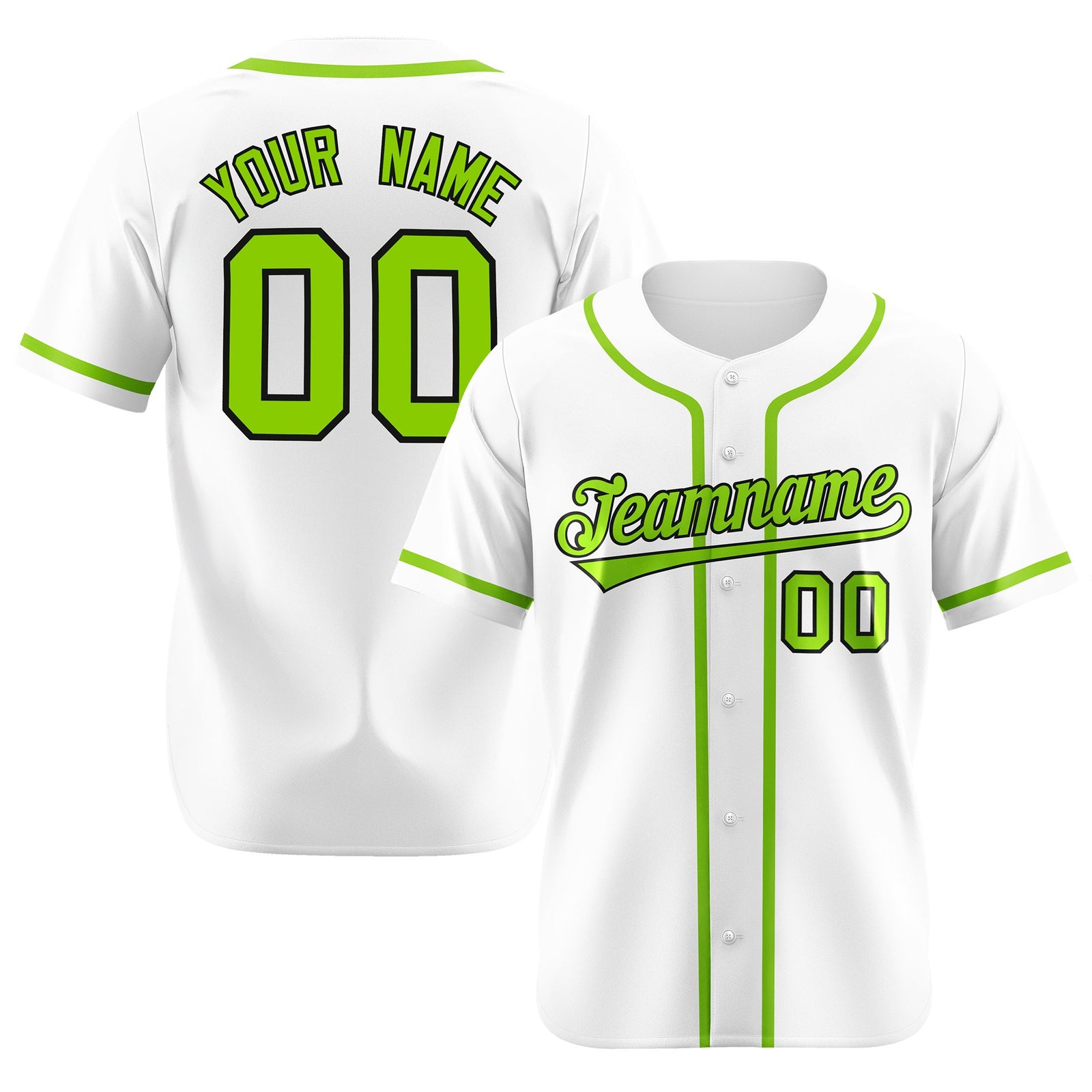 Custom White Neon Green Classic Style Authentic Baseball Jersey